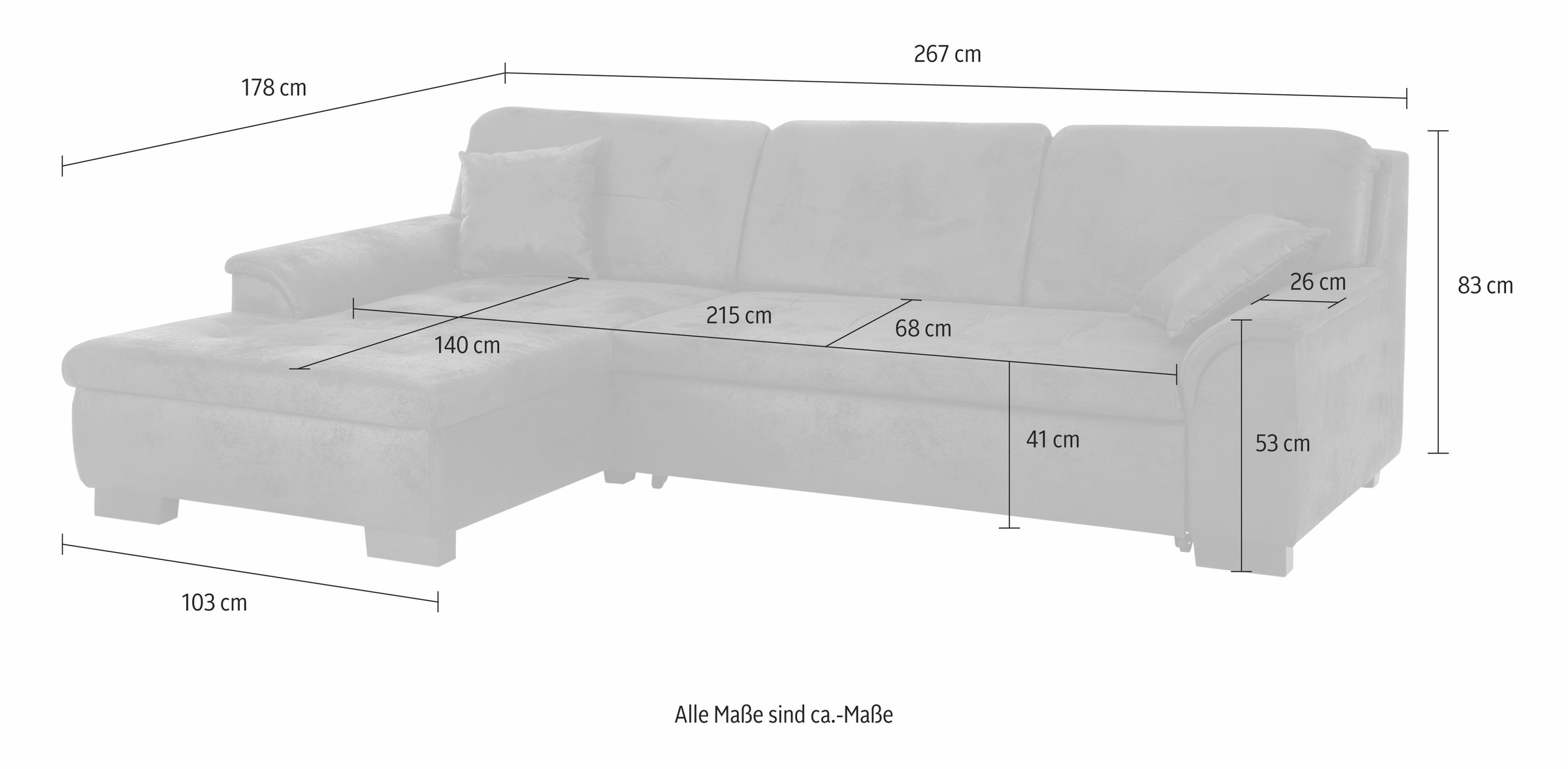 Home affaire Ecksofa "Bergen zeitlos & elegant, Breite 267cm, L-Form" wahlw günstig online kaufen