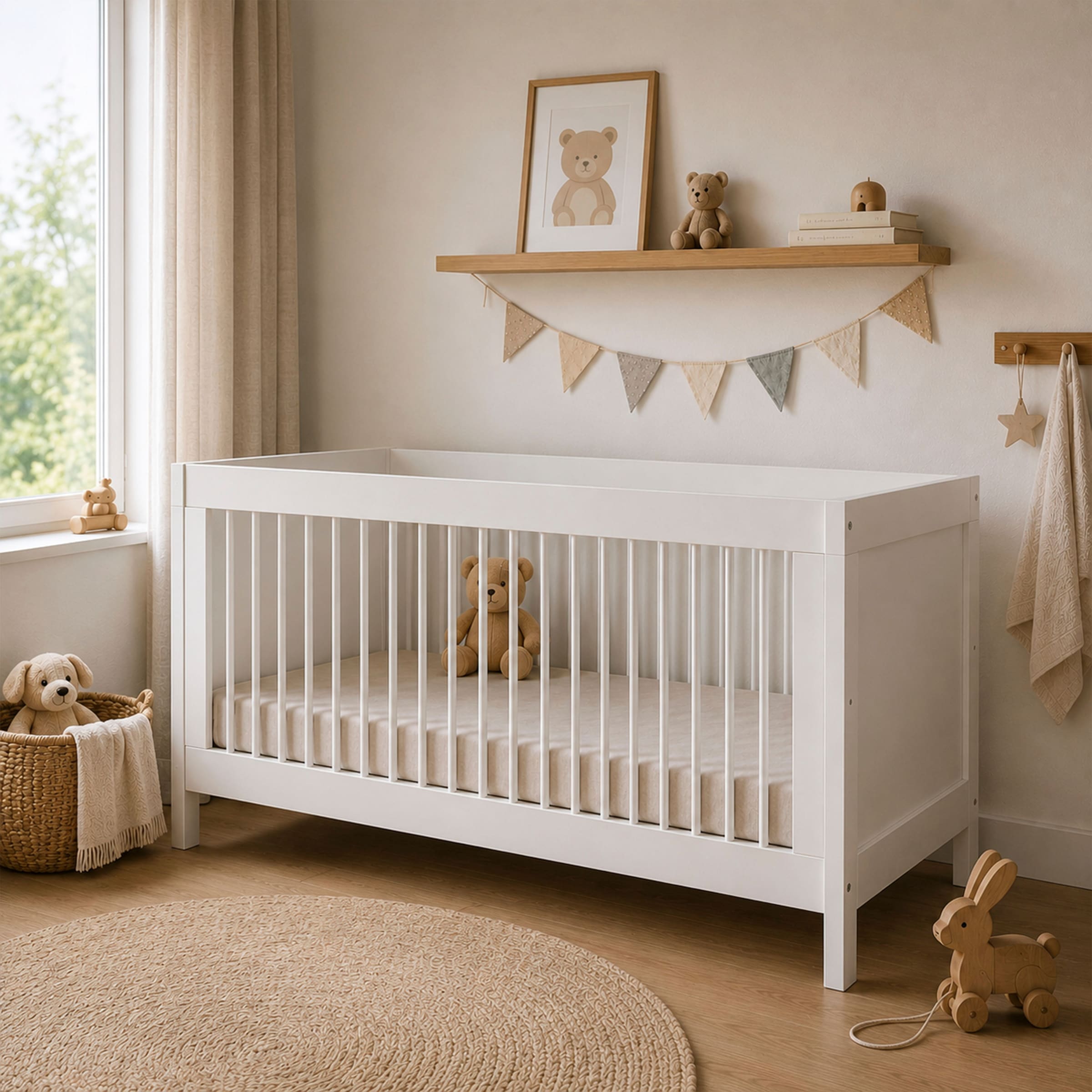 Tommy Jeans Babybett »Pinora, 70x140 cm, Teilmassiv Fichte, 3 herausnehmbare Schlupfsprossen« 1 tlg. Inkl. höhenverstellbarem Lattenrost, mit Rausfallschutz umbaubar