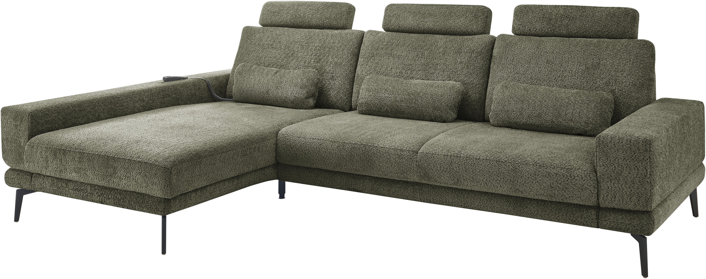 set one by Musterring Ecksofa »SO 3600, inkl motor. Sitztiefenverstellung, Kopfstützen, Nierenkissen«, Sitzhöhe 44 cm, Federkern, Breite 293 x Tiefe 180 cm, Kama olive