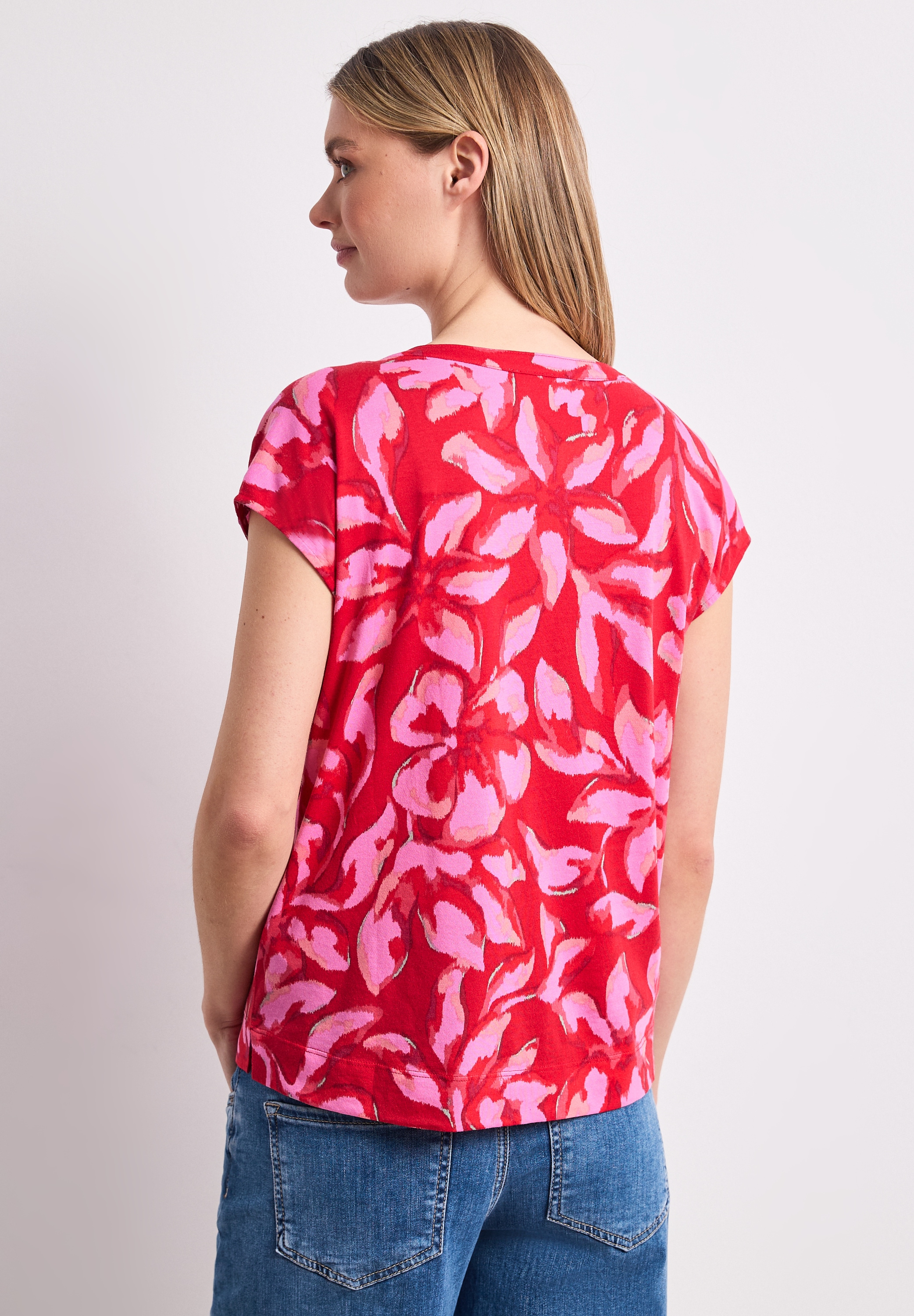STREET ONE Print-Shirt mit geschlitztem Rundhalsausschnitt
