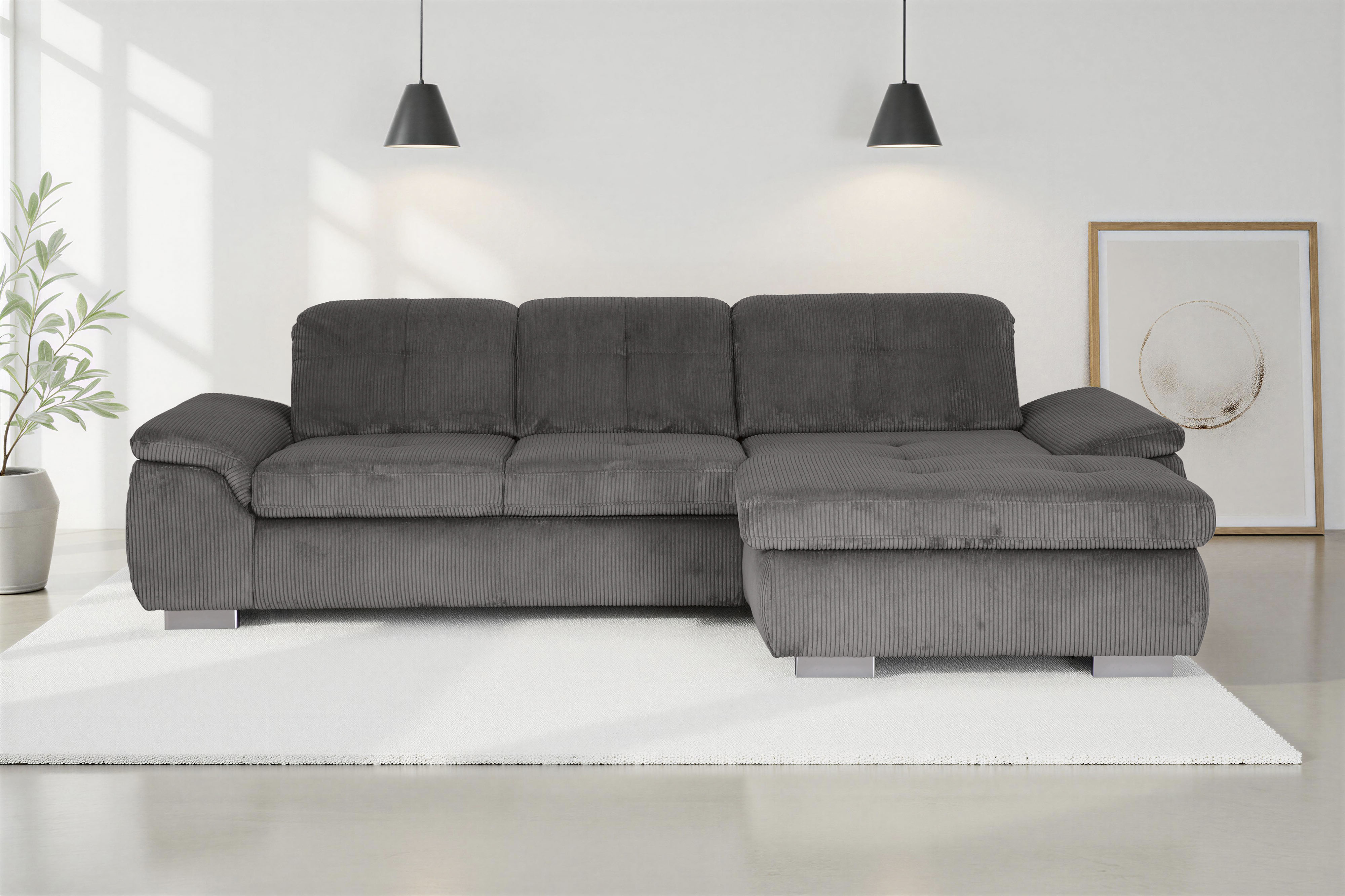Die PlanBar Ecksofa "MP-IN16037 L-Form, Breite 289 cm, mit Kaltschaum-Polsterung" mit Sitztiefenverstellung & Zierkissen