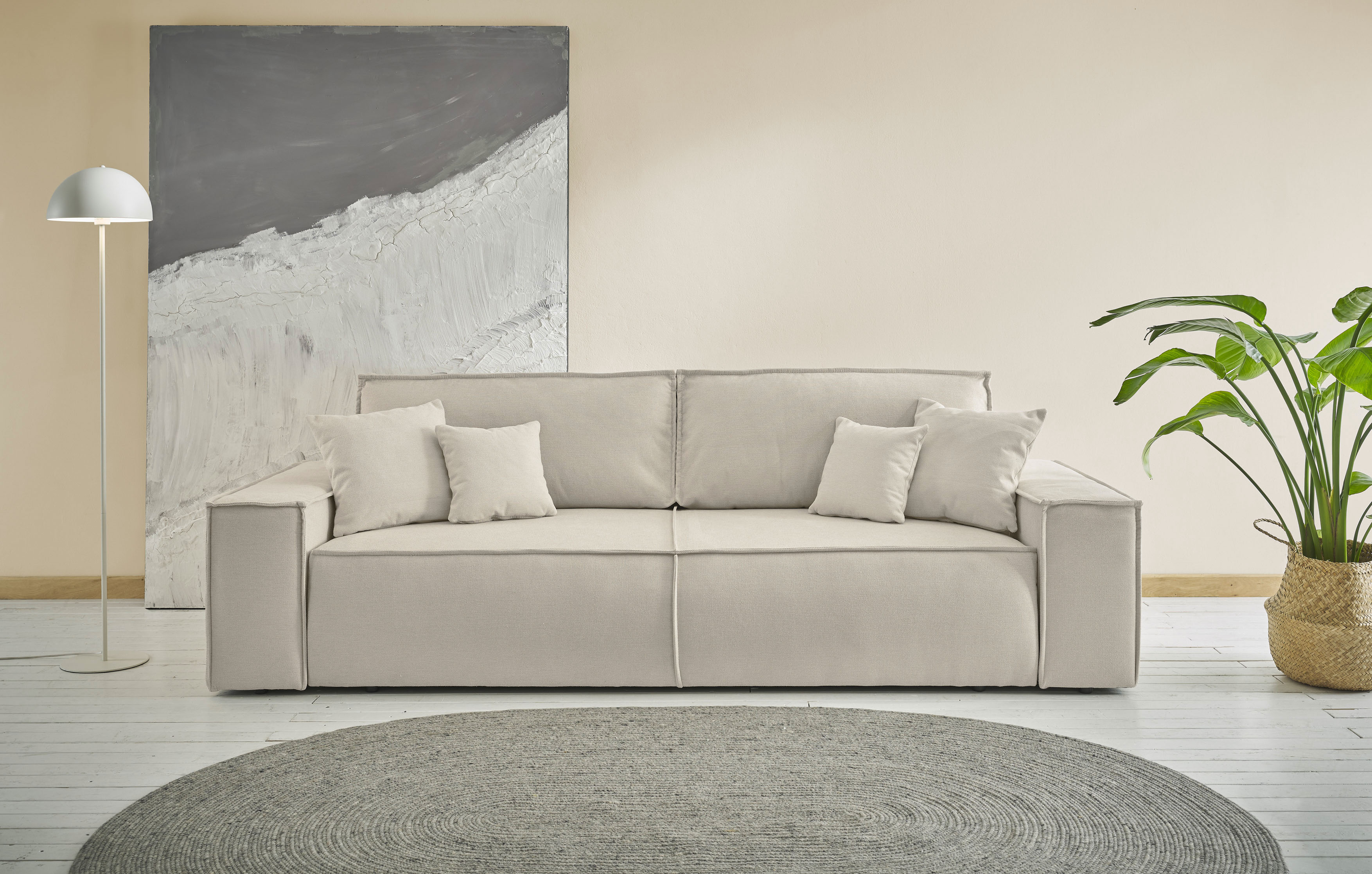 OTTO home 3-Sitzer "FINNLEY Struktur fein, Schlafsofa 257 cm" mit Bettkasten, in Bouclé, Struktur fein und Mega Cord