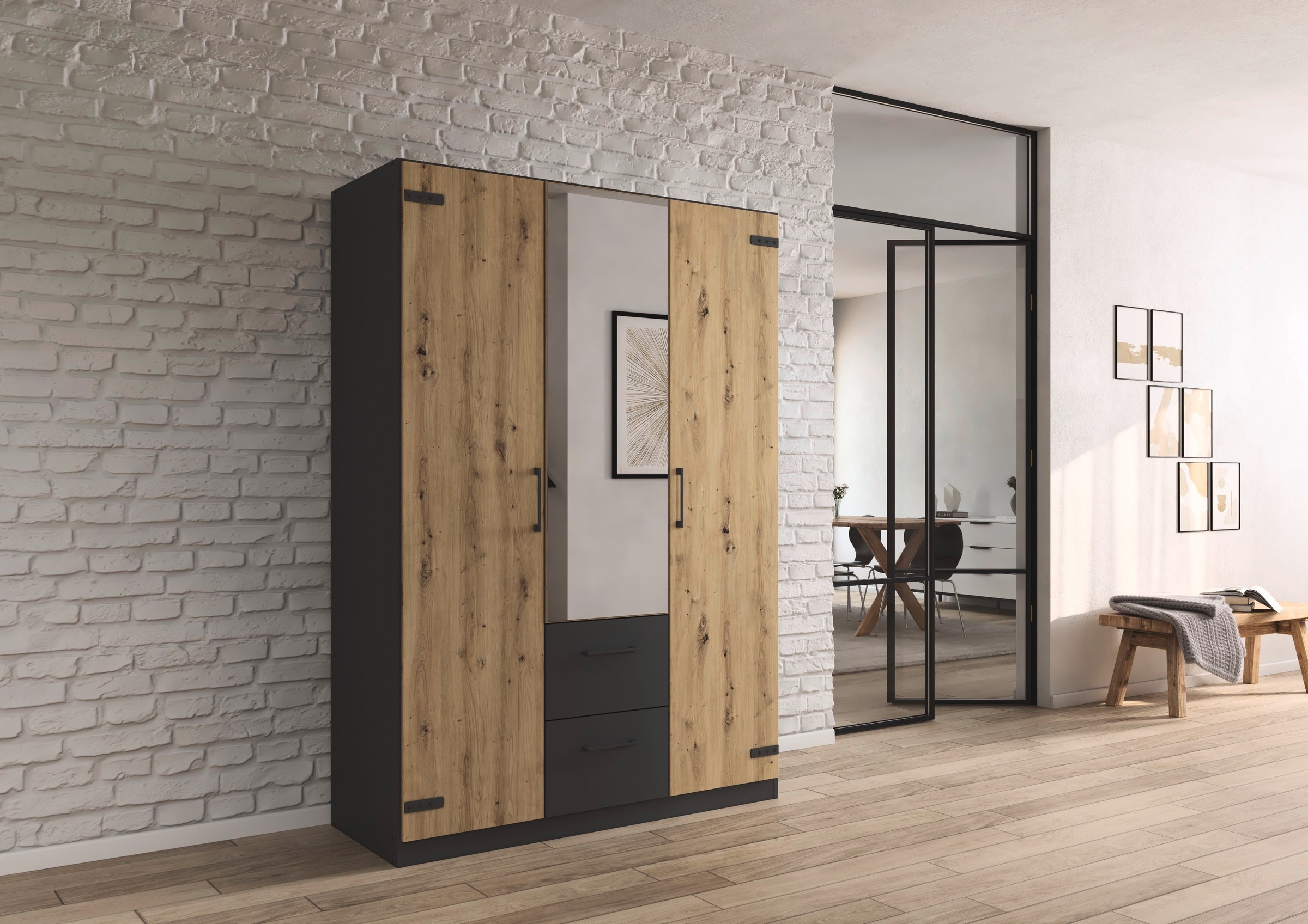 rauch Drehtürenschrank "Holmes" im Industrial Style, mit Schubkästen, mit o günstig online kaufen