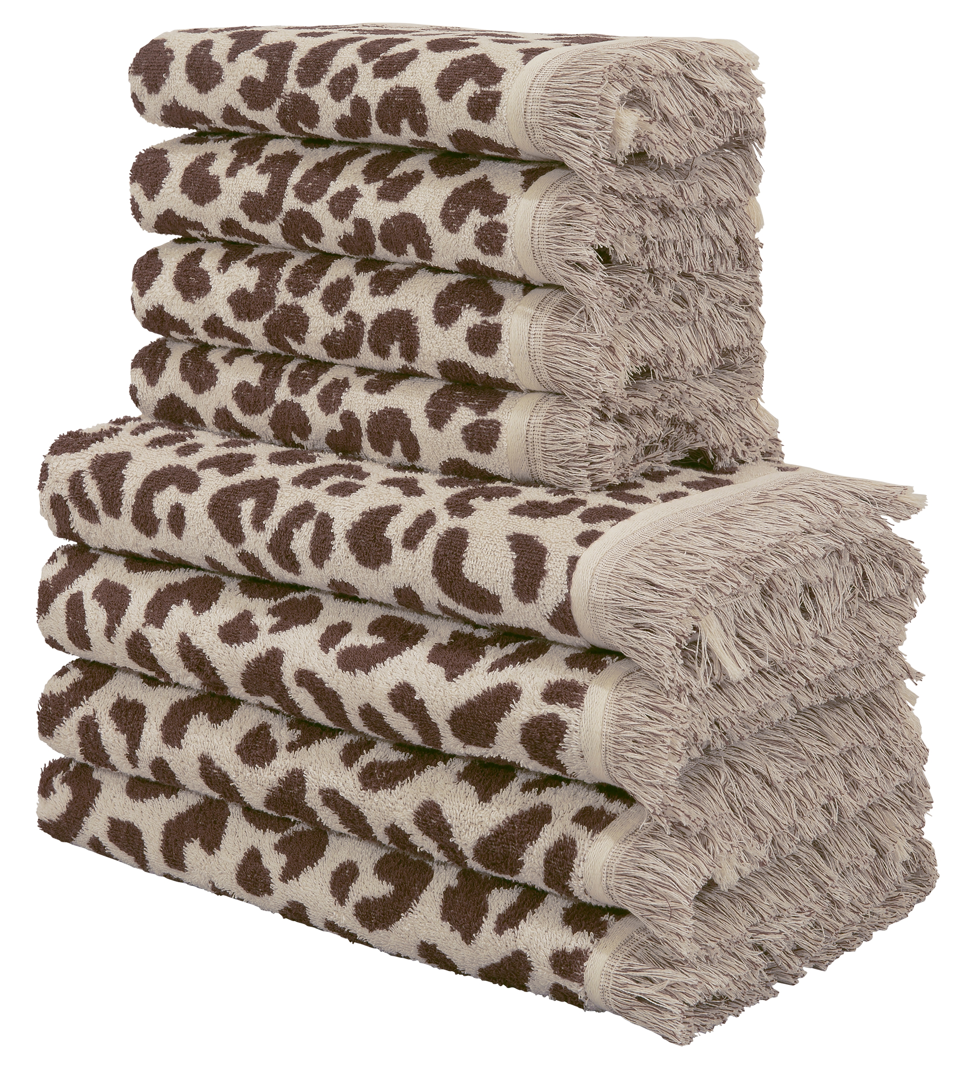 OTTO home Handtuch Set "Tiffani, Leopardenmuster, Premium Handtücher 8-tlg, 500 gr/m²" Set 8 Frottier 4 Duschtücher, 4 Handtücher, Animal Print, Leo, modern, mit Fransen