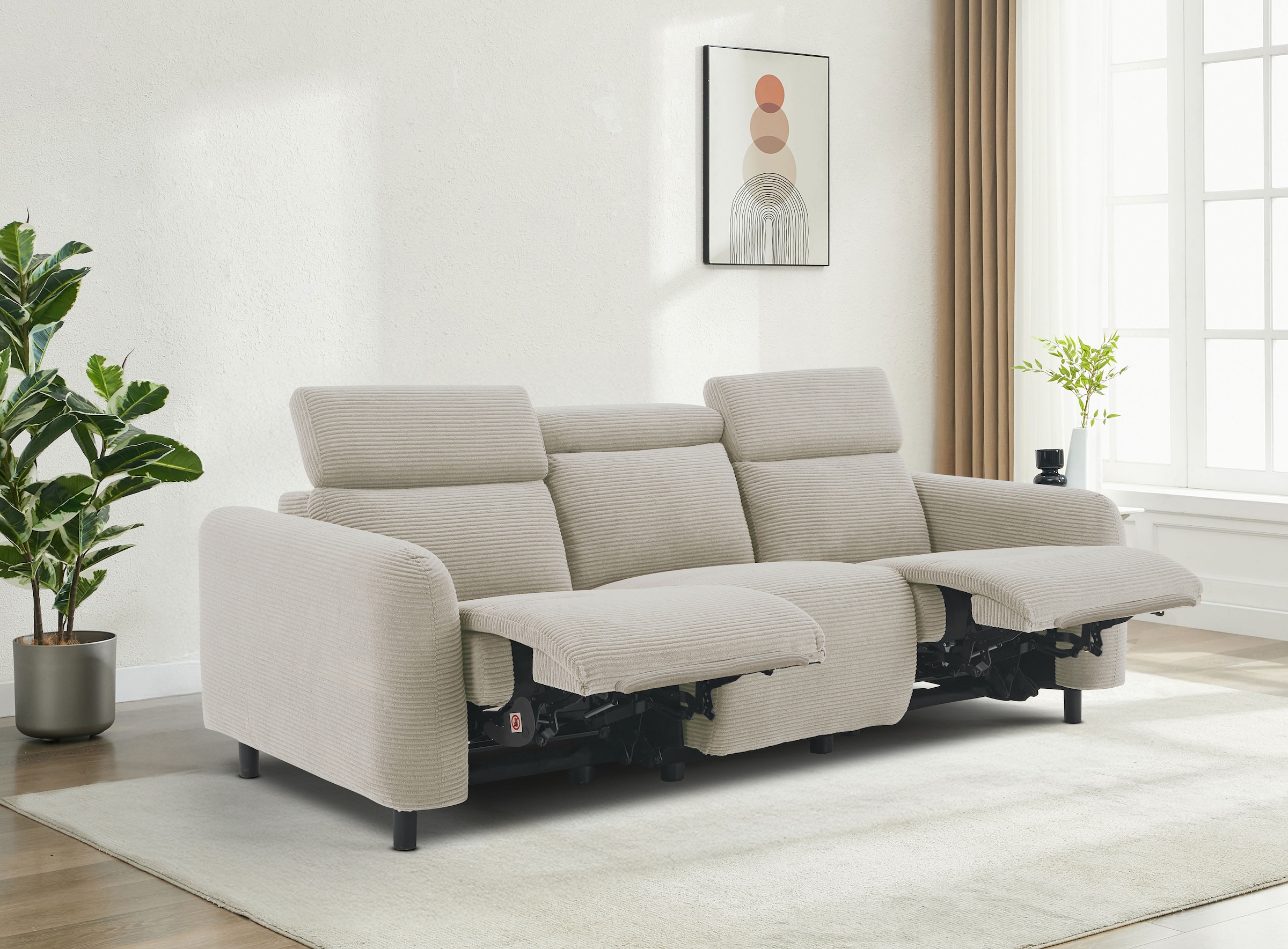 Home affaire 3-Sitzer »SKAANE in Cord, Sofa mit manueller u. elektrischer Relaxfunktion«, Relax-Funktion in 2 Sitzen, Kopfteilverstellung, Federkernpolsterung