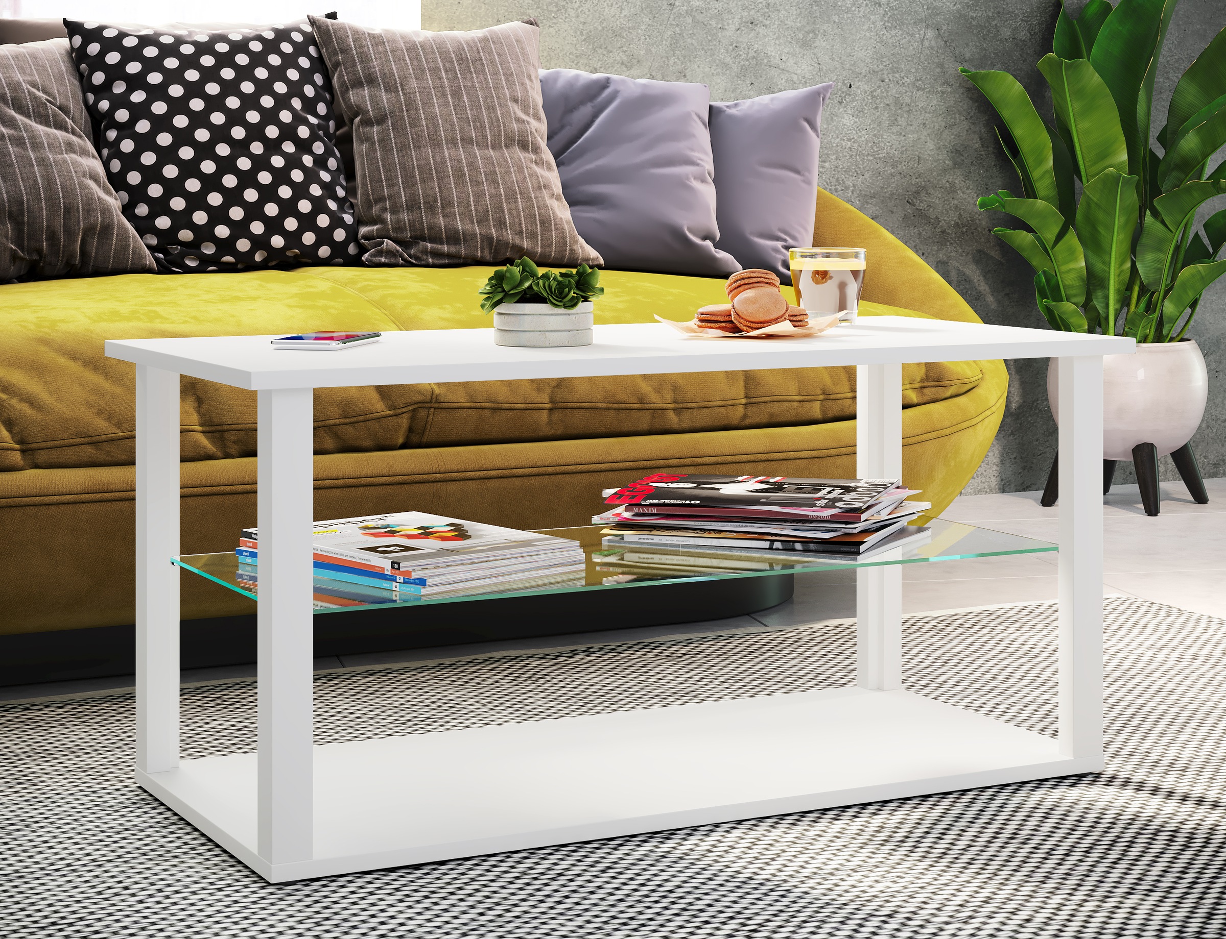 VCM Couchtisch »VCM Holz Beistelltisch mit ESG-Sicherheitsglas | Couchtisch schlicht | Maße ca. H. H. 45 x B. 95 x T. 45 cm | Wohnzimmertisch | Kaffeetisch - Wanilo L«, (Wanilo)