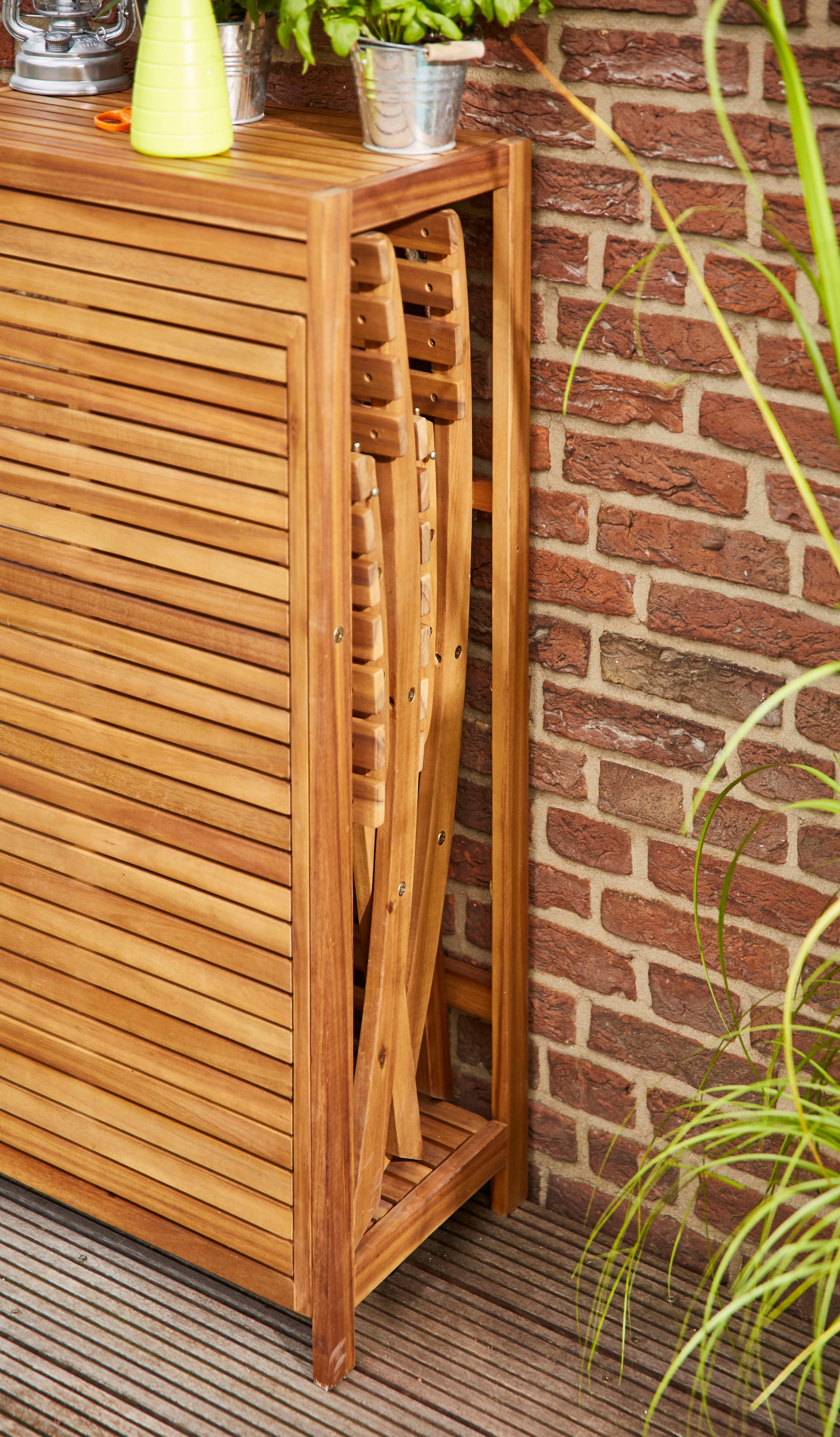 Siena Garden Balkonset »Bari«, (Set, 3 tlg., 2 Klappstühle, 1 Klapptisch/-regal), aus FSC®-zertifiziertem Akazienholz, geeignet für 2 Personen