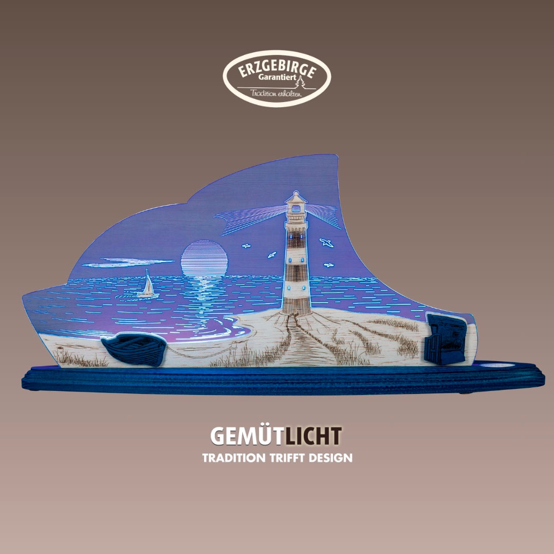 WEIGLA LED Dekolicht "Maritim, Holz & Acrylglas, BLAU-WEIẞ, Made in Germany", H: 21cm, 1 Stk., blau, Leuchten, Erzgebirge garantiert, maritime Deko