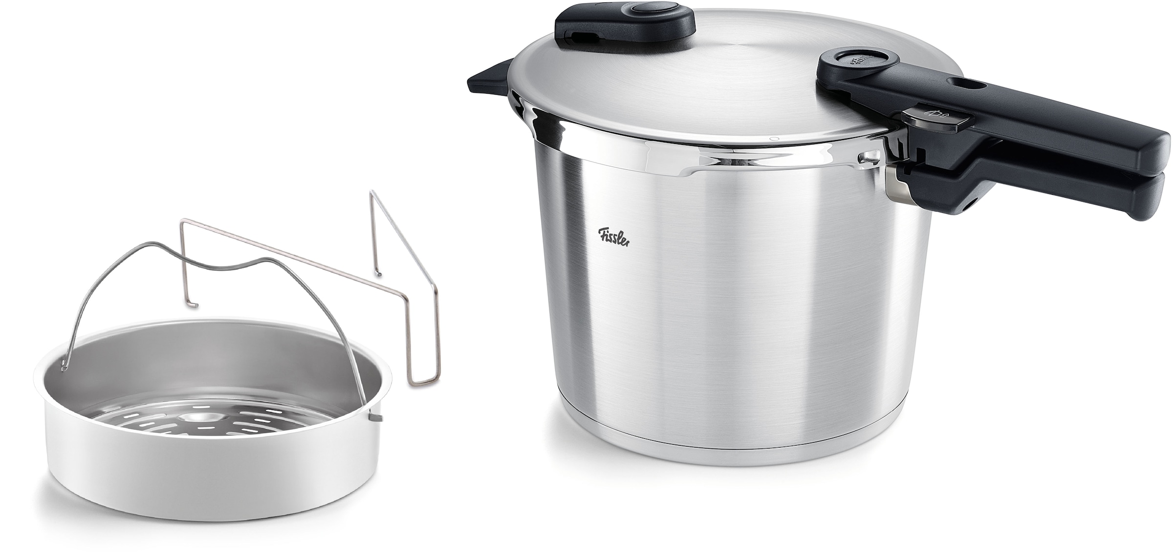 Fissler Schnellkochtopf "Vitaquick Premium Edelstahl Dampfkochtopf mit Dämpfeinsatz" 3 tlg. Edelstahl 18/10