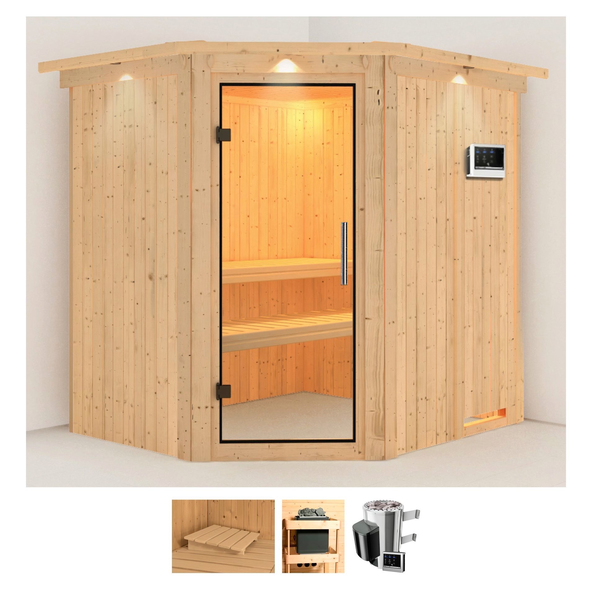 Karibu Sauna "Laila" Set, Ofen 3,6 kW externe Strg.easy