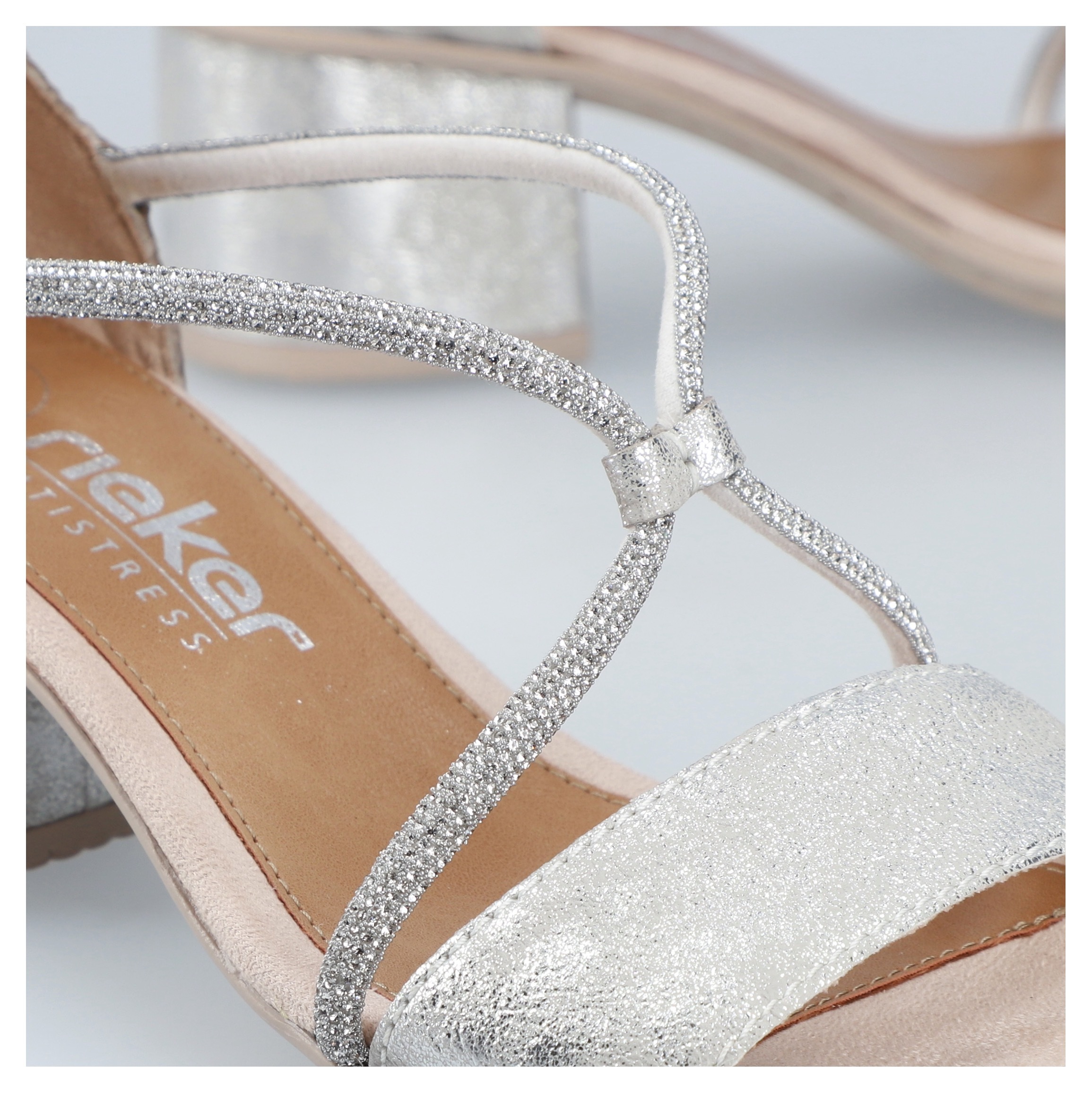 Sandalette RIEKER, Damen, Gr. 38, silber (silberfarben), Lederimitat, metallic, Schuhe Sandalette, Sommerschuh, Sandale, Blockabsatz, mit praktischem Klettverschluss, Topseller 2