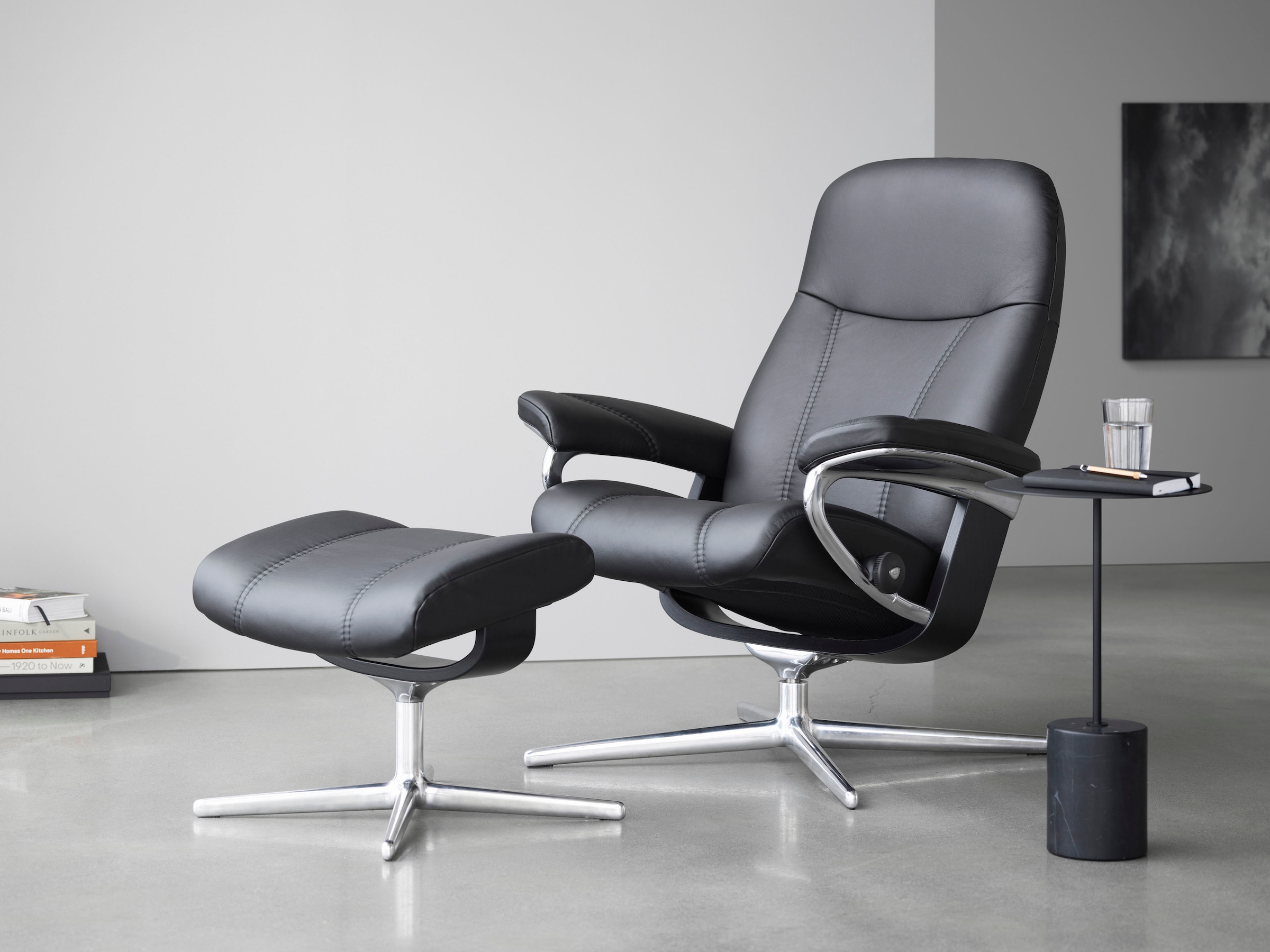 Stressless Fußhocker "Consul", mit Cross Base, Größe S, M & L, Holzakzent Schwarz