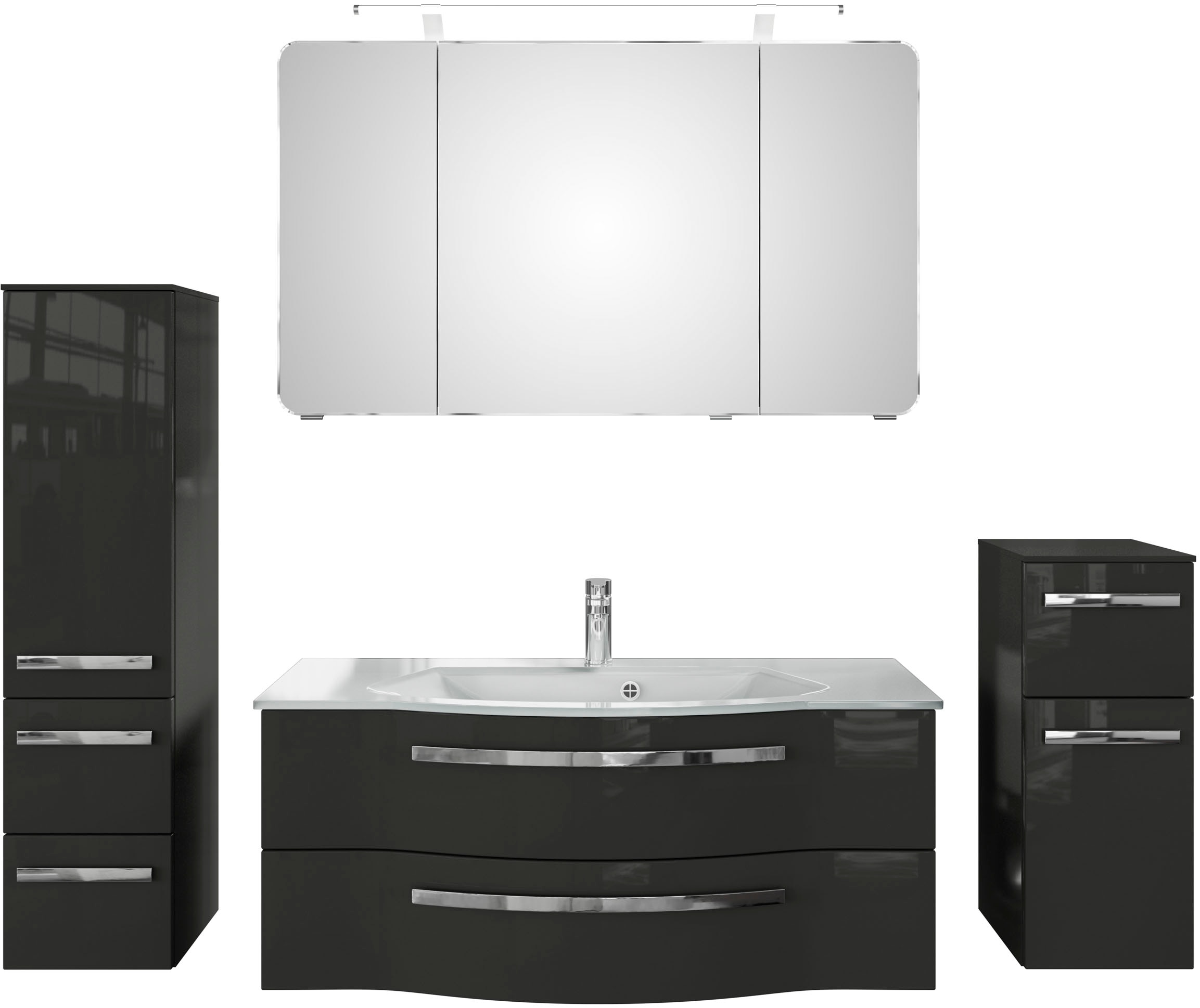 Saphir Badmöbel-Set "Serie 4005, vormontiert, Glaswaschbecken, Spiegelschra günstig online kaufen