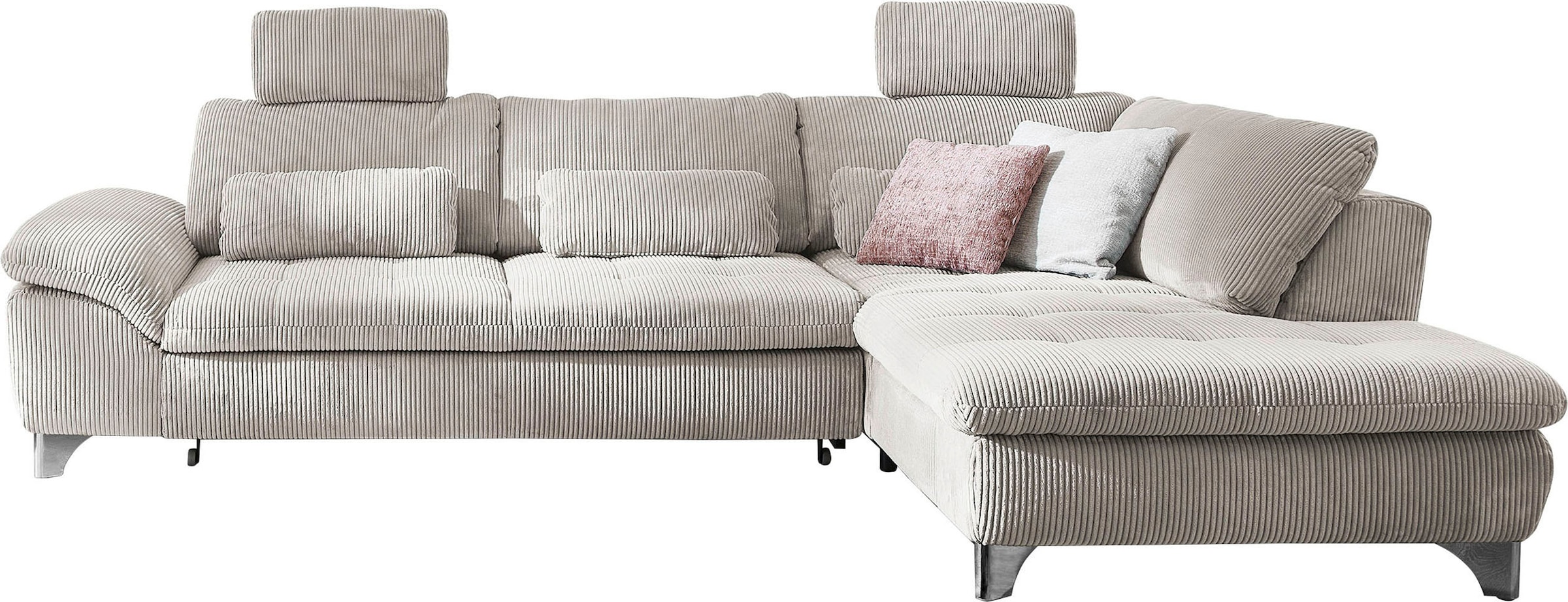 Die PlanBar Ecksofa »MP-IN14007 L-Form«, wahlweise mit Bettfunktion und verstellbaren Kopfstützen, in Cord