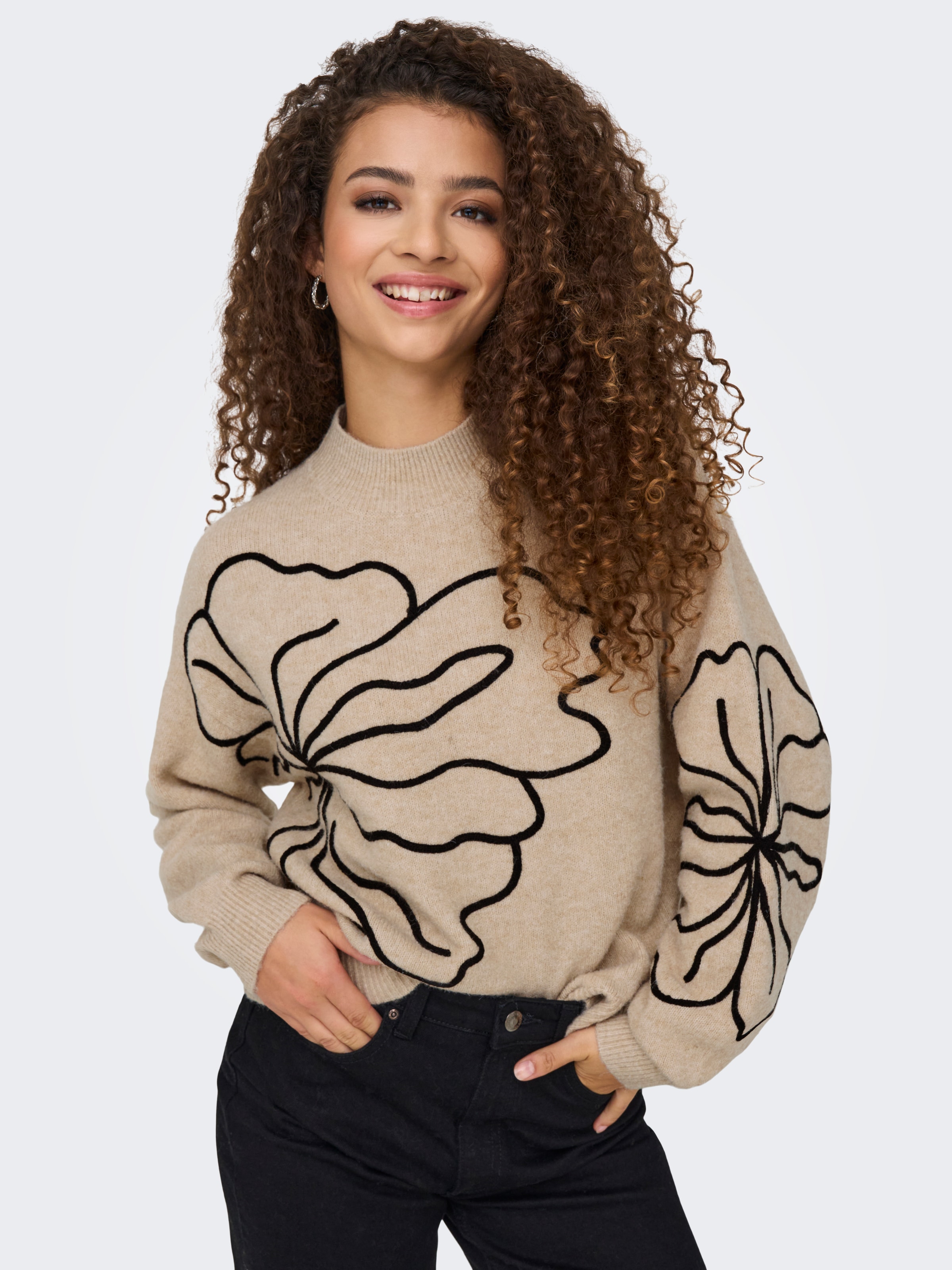 JDY Strickpullover "JDYJELLA L/S FLOWER PULLOVER KNT NOOS" Materialmix, regular fit