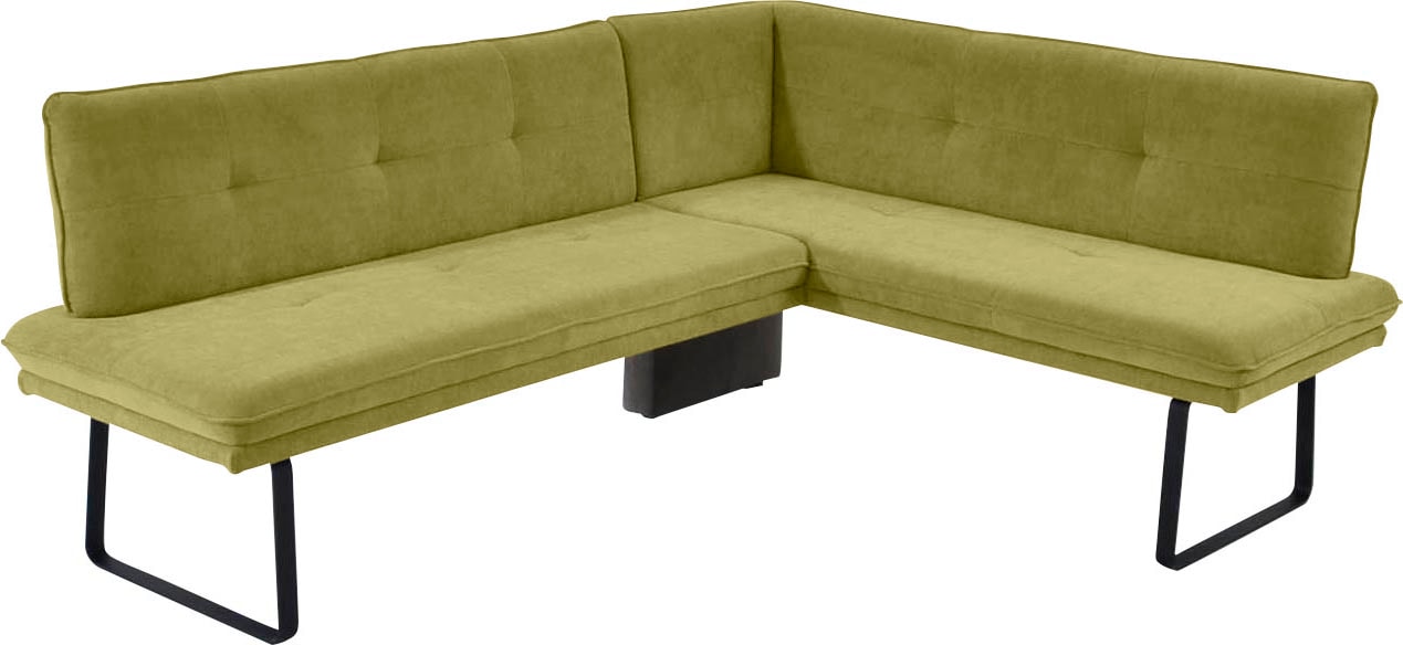 Eckbank, B:207cm H:87cm T:157cm, grün, K+W KOMFORT & WOHNEN, Esszimmer, Sitzbänke, Polstereckbank in Spitzkissenoptik, Sitz und Rücken gesteppt