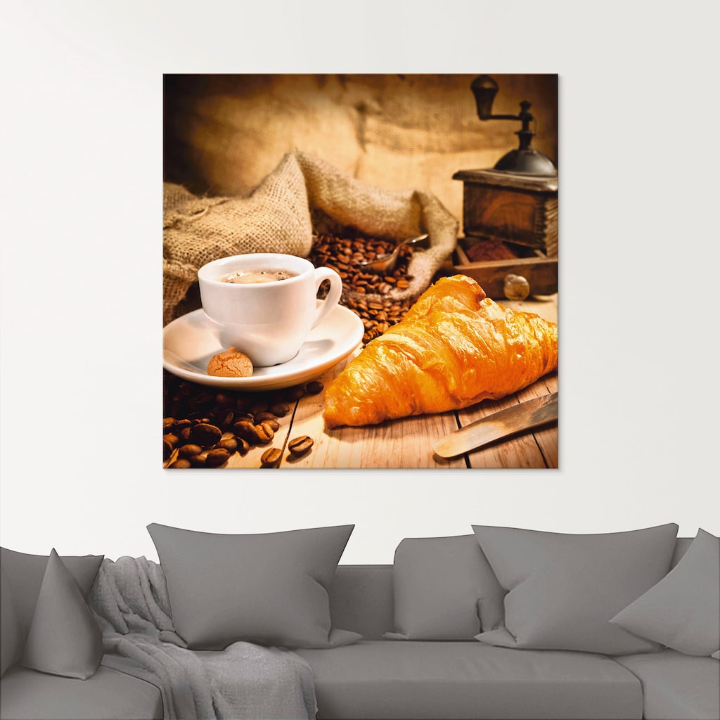 Artland Glasbild »Kaffeetasse mit Croissant«, Getränke, (1 St.), in verschiedenen Größen