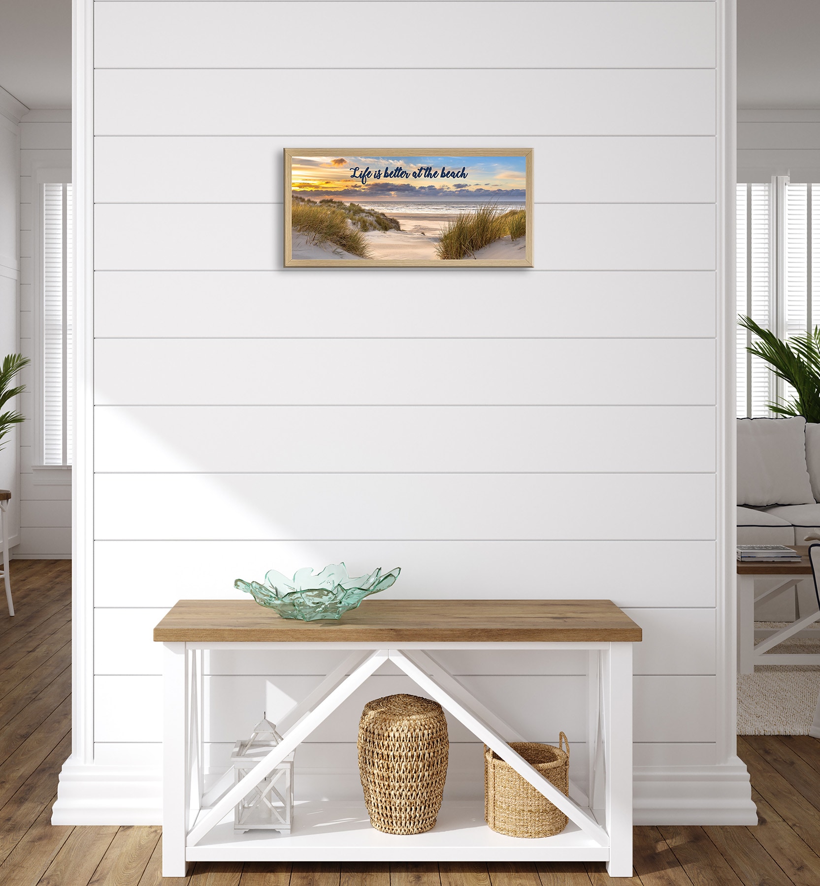 Bönninghoff Bild mit Rahmen »Wandbild gerahmt STRAND MIT SPRUCH 23x49 cm – Natur Wanddeko modern« Sonnenaufgang & -untergang | Sonnenuntergang | Sprüche | Sprüche & Texte | Strand | Strandbilder 1 Stk. tlg. mit dekorativem Rahmen