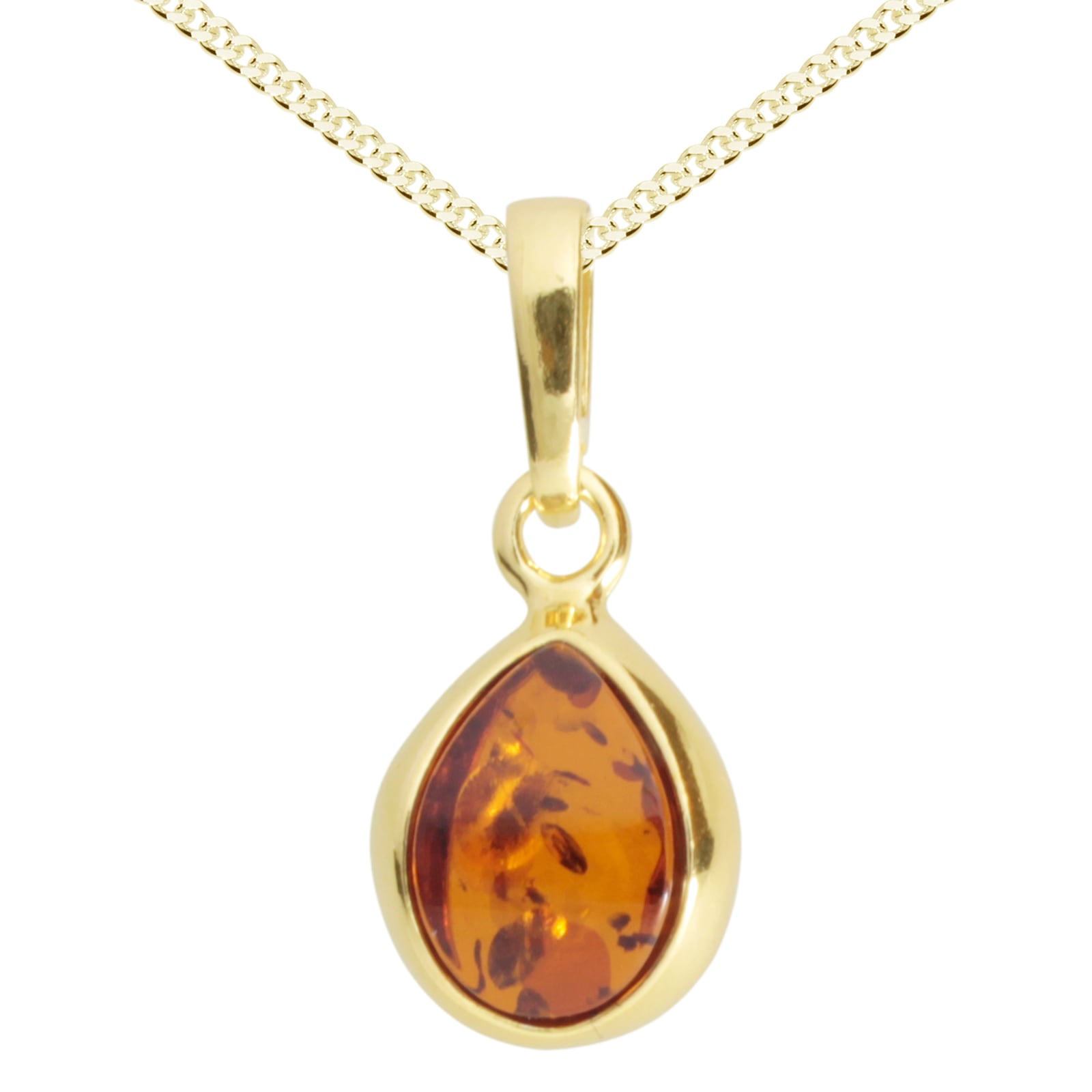 Kette mit Anhänger OSTSEE-SCHMUCK "- Enela - Silber 925/000, vergoldet - Bernstein" Gr. 50, gold (goldfarben, gelb), Schmuck_Sets, Damen, 50, Silber 925 (Sterlingsilber)