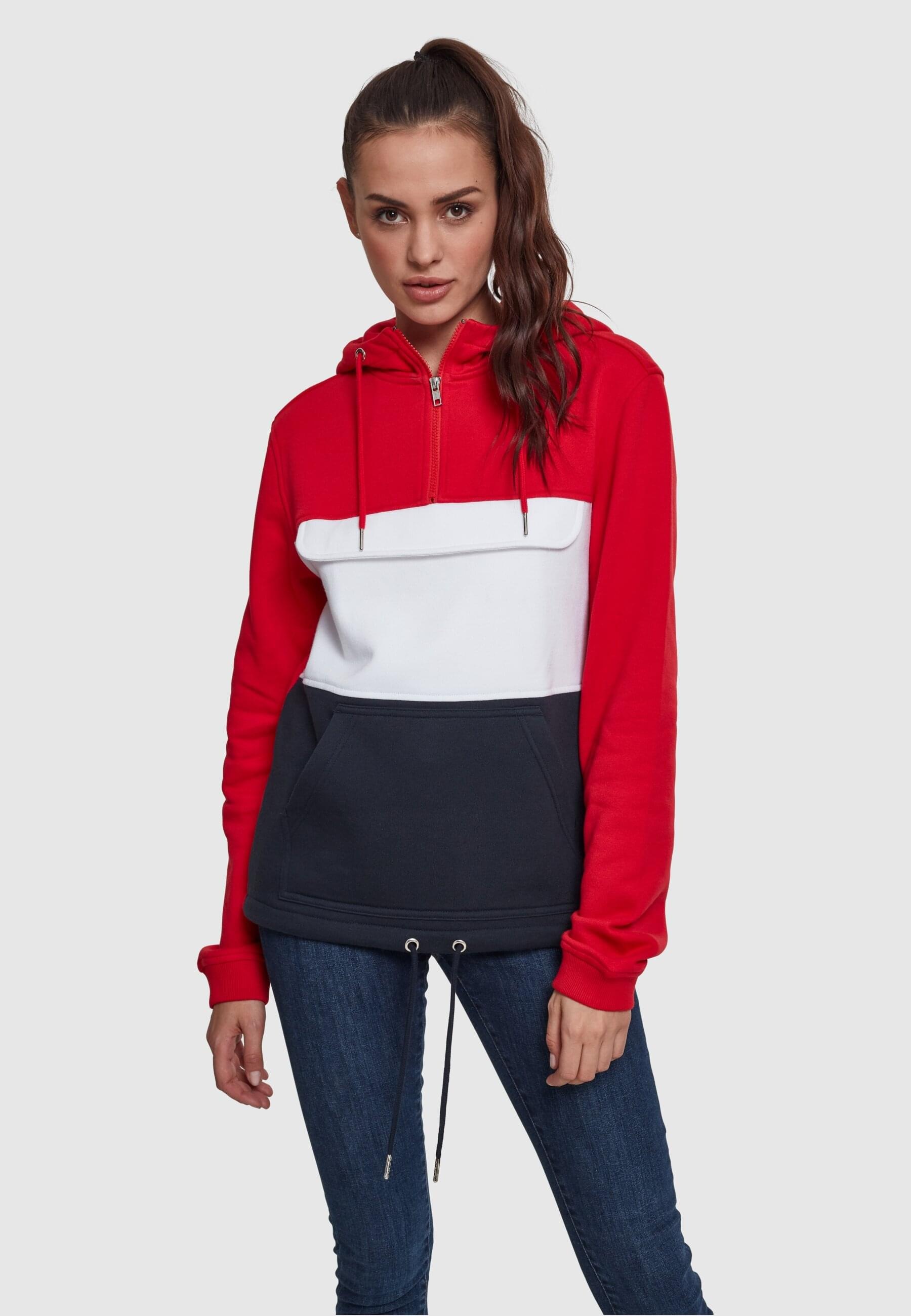 URBAN CLASSICS Rundhalspullover »Urban Classics Damen Ladies Color Block Sweat Pull Over Hoody«, (1 tlg.)