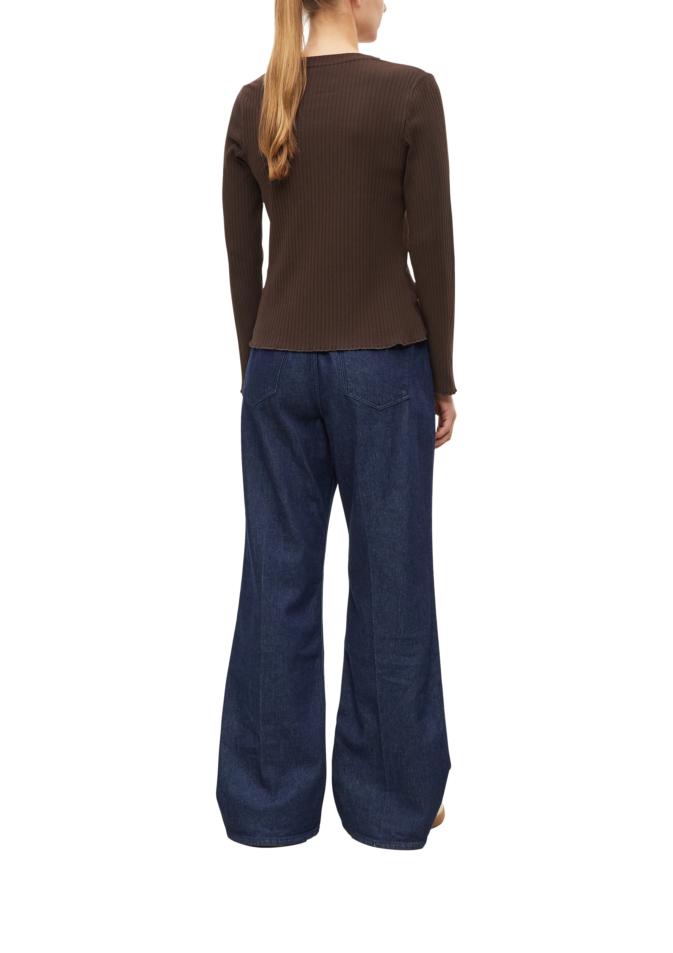 s.Oliver Langarmshirt in Ripp-Optik und mit Rundhals / Stretch