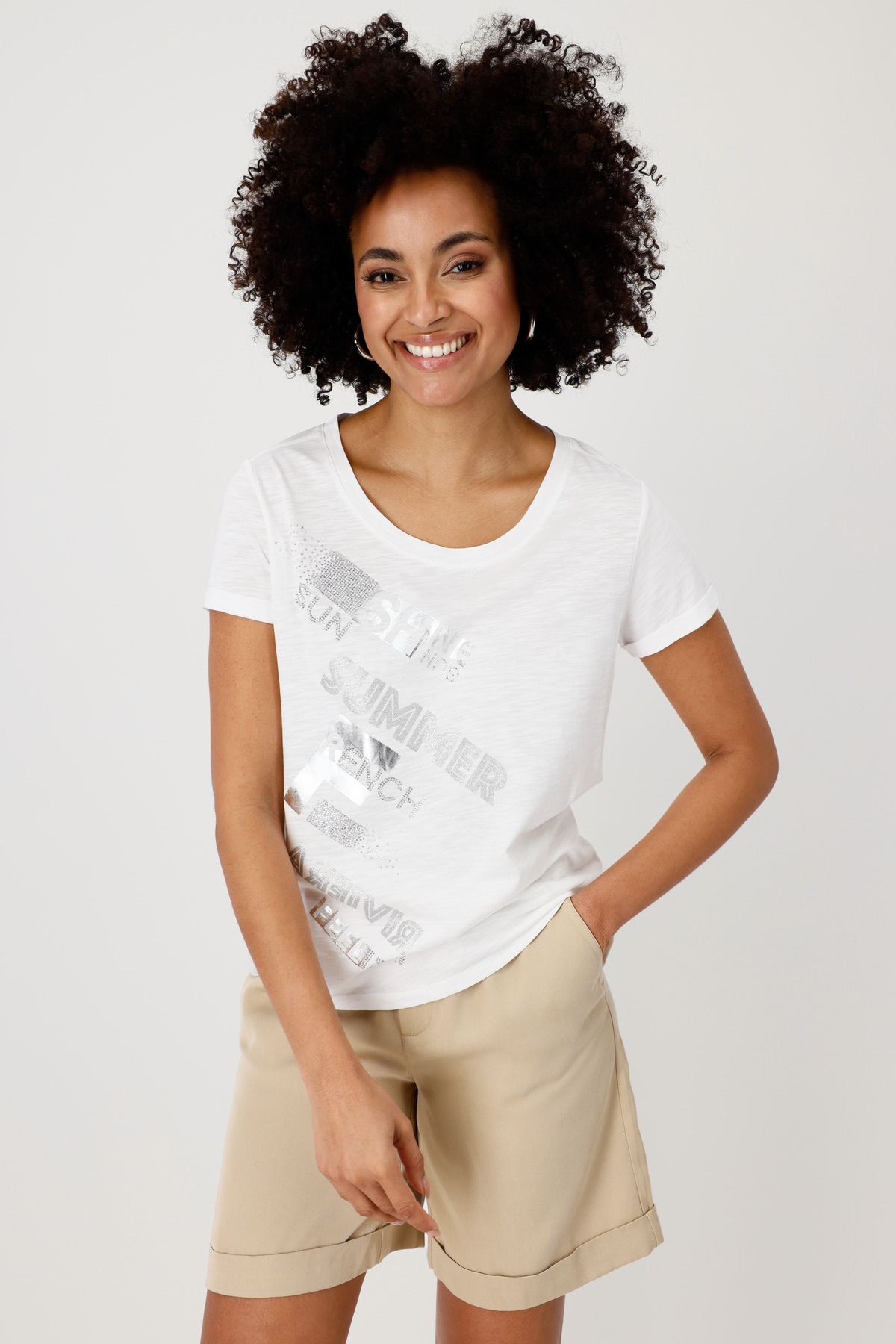 Monari T-Shirt "Shirt Basic Schmuckschrift", Mit Rundhalsausschnitt günstig online kaufen