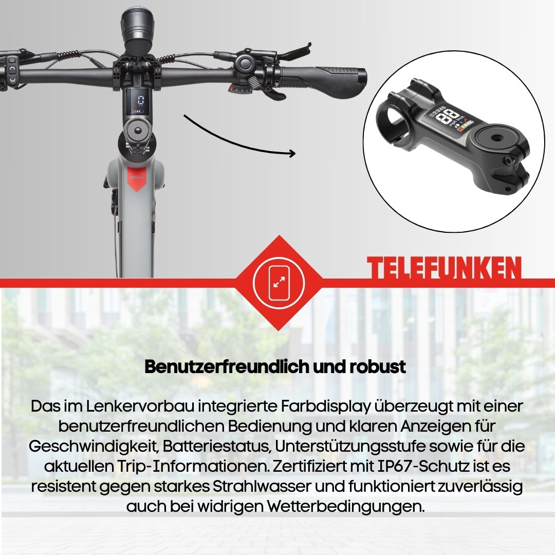 Telefunken E-Bike »UH200«, 7 Gang, Shimano, Heckmotor 250 W, (28 Zoll, Straßenzulassung, Scheibenbremsen), Pedelec, Elektrofahrrad für Herren u. Damen, Urbanbike, Cityrad