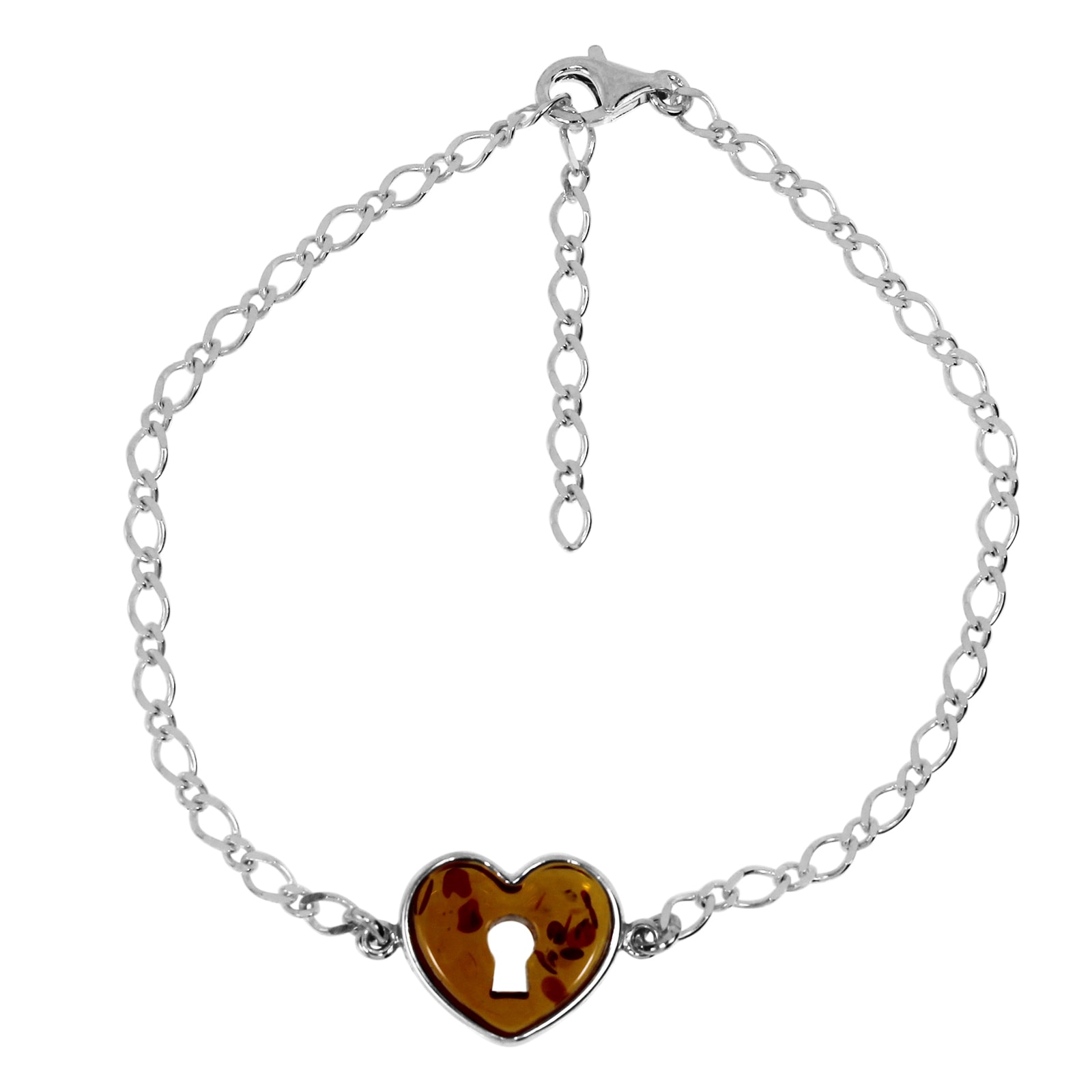 Armband OSTSEE-SCHMUCK "- Herz - Silber 925/000 - Bernstein" Gr. 21, silber (silber 925, silberfarben, weiß), Armbänder, Damen, Silber 925 (Sterlingsilber), Armband