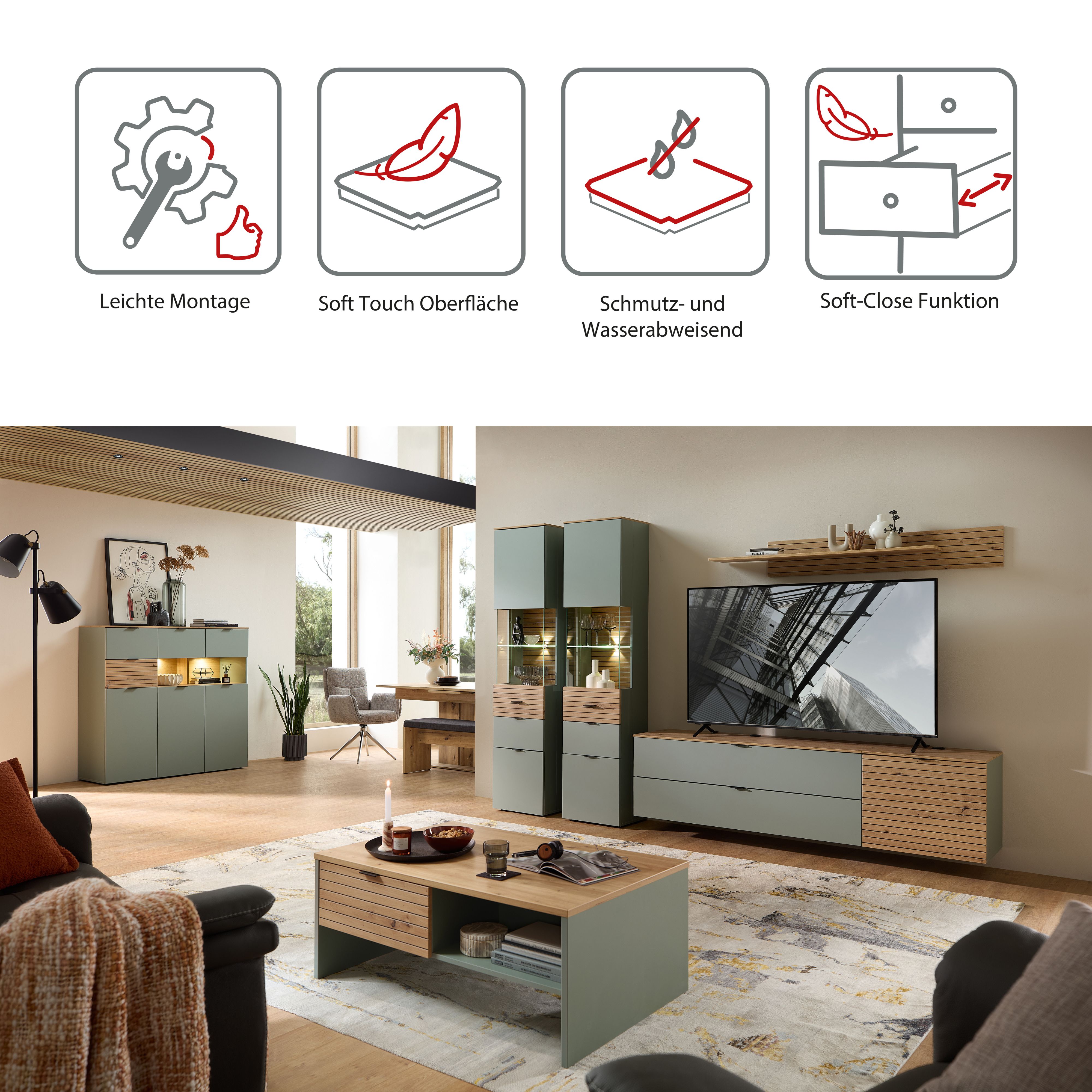 Thumbnail - Innostyle Wohnwand "Ina Wohnwand, 320x200x40 cm (B/H/T)" 5 Stk. tlg.