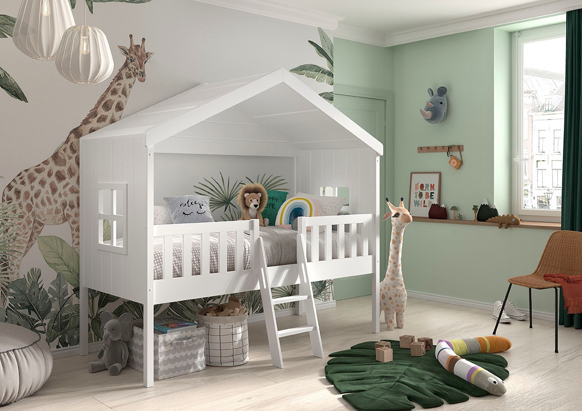 Vipack Hausbett »Hausbett«, (Made in Europe), inkl. Rolllattenrost und Leiter, wahlweise mit Rutsche
