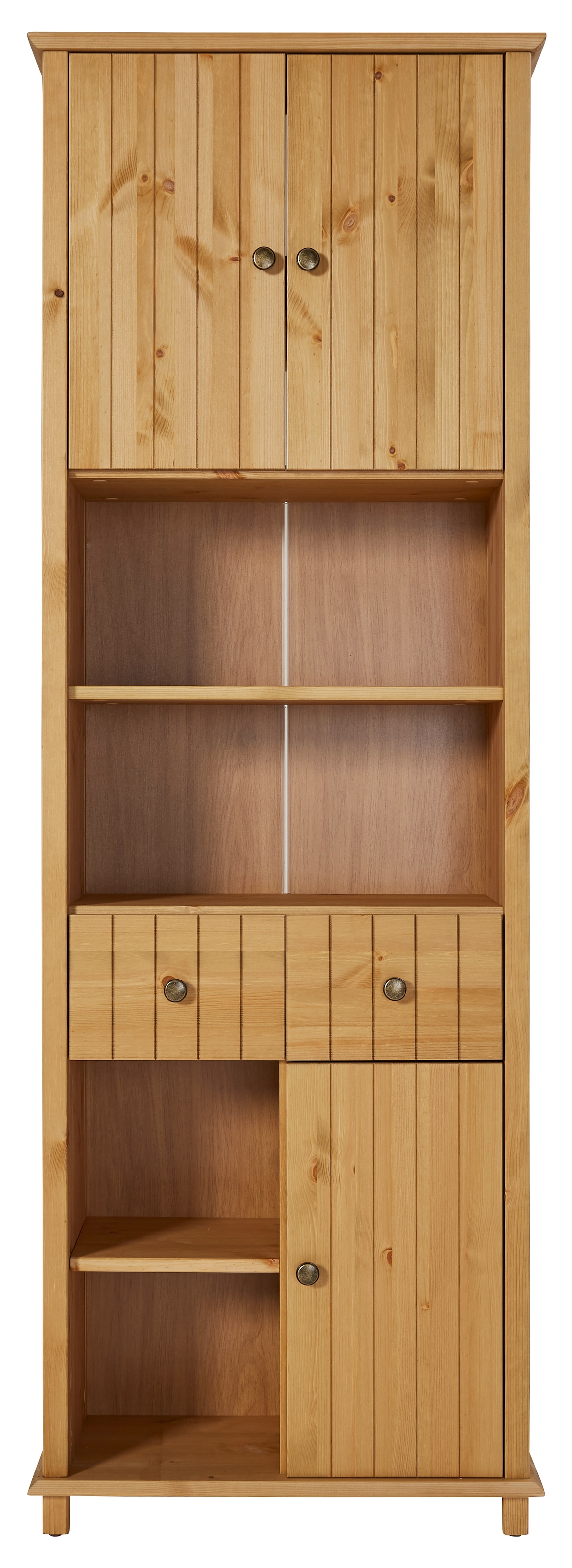 Home affaire Hochschrank »Vili«, Badezimmerschrank, Höhe 175 cm, 2 Schubladen, 3 Türen, aus Massivholz