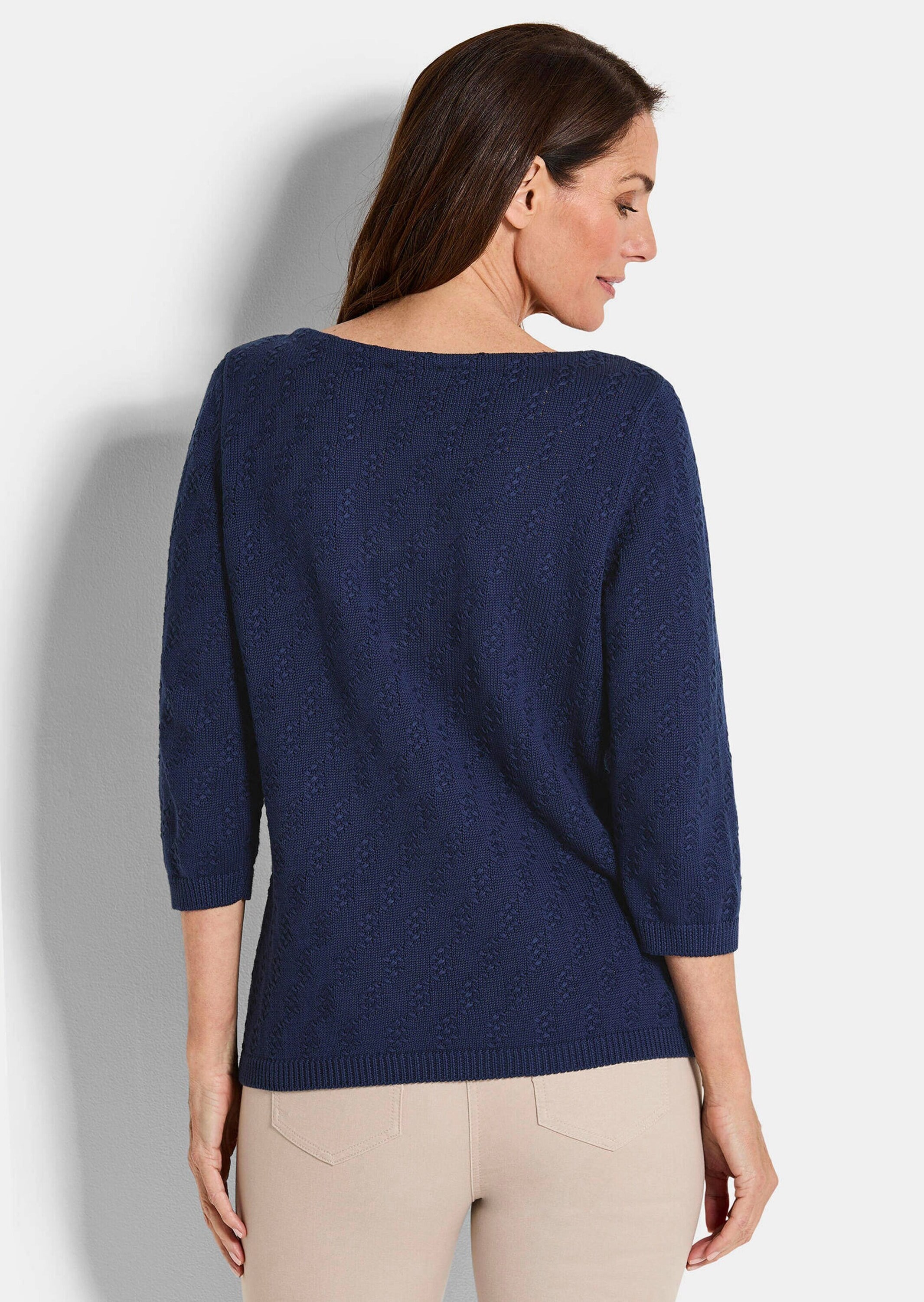 GOLDNER Rundhalspullover »Halbarm Baumwollpullover mit Struktur« 3/4-Ärmel