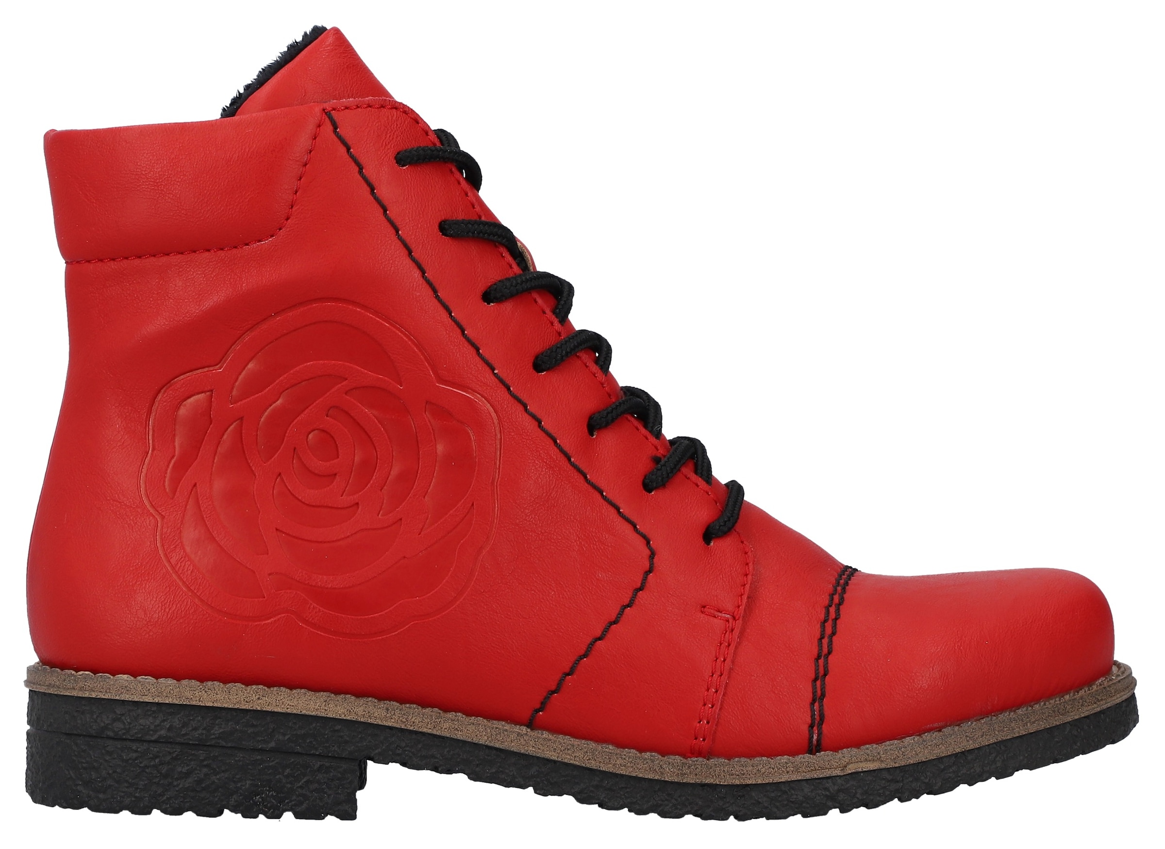 Rieker Schnürstiefelette, Schnürboots, Reißverschluss-Stiefelette, Blockabsatz, Rosenmuster