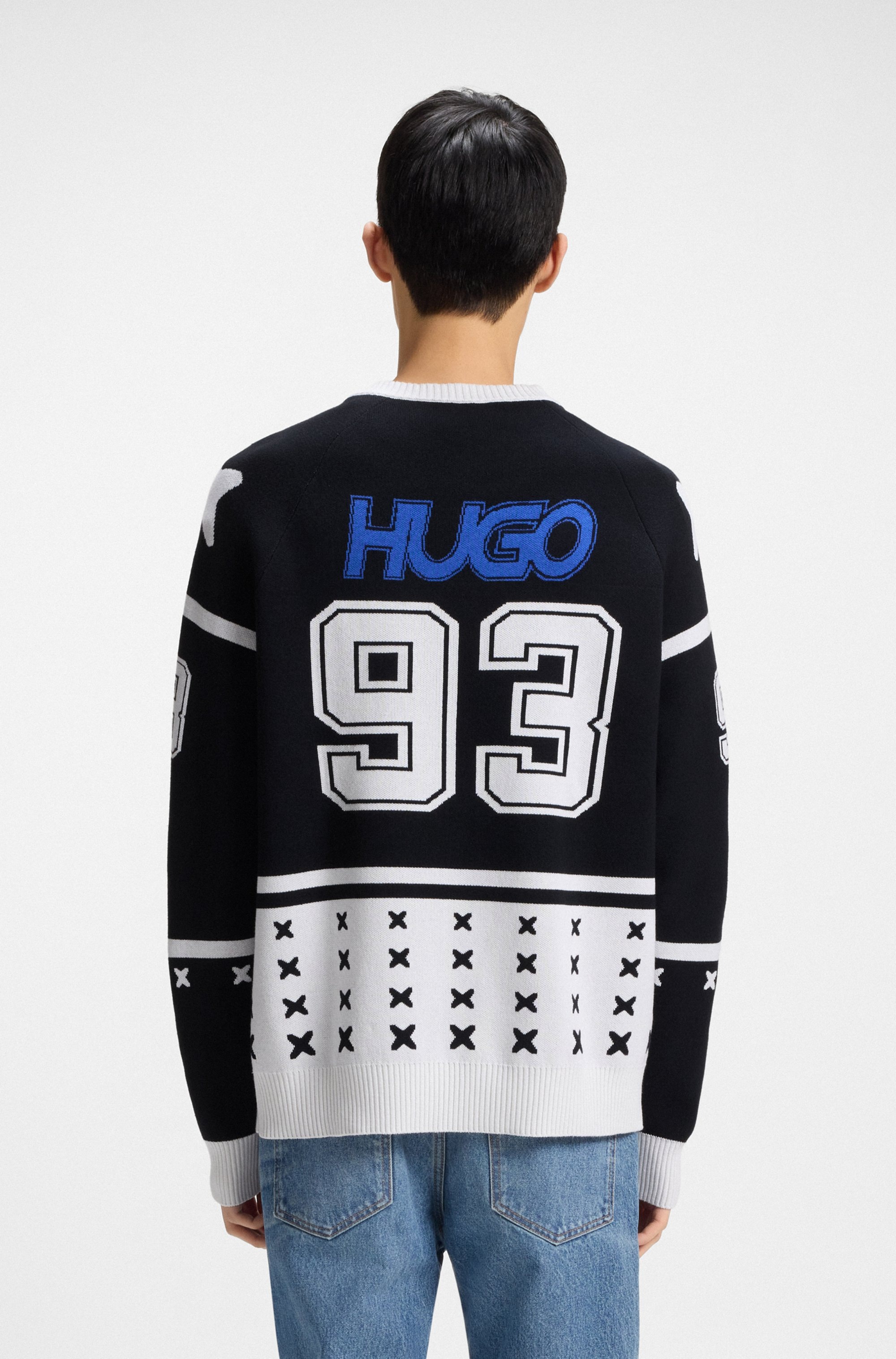 HUGO Blue V-Ausschnitt-Pullover »Shalock«, mit aufwendiger Intarsie