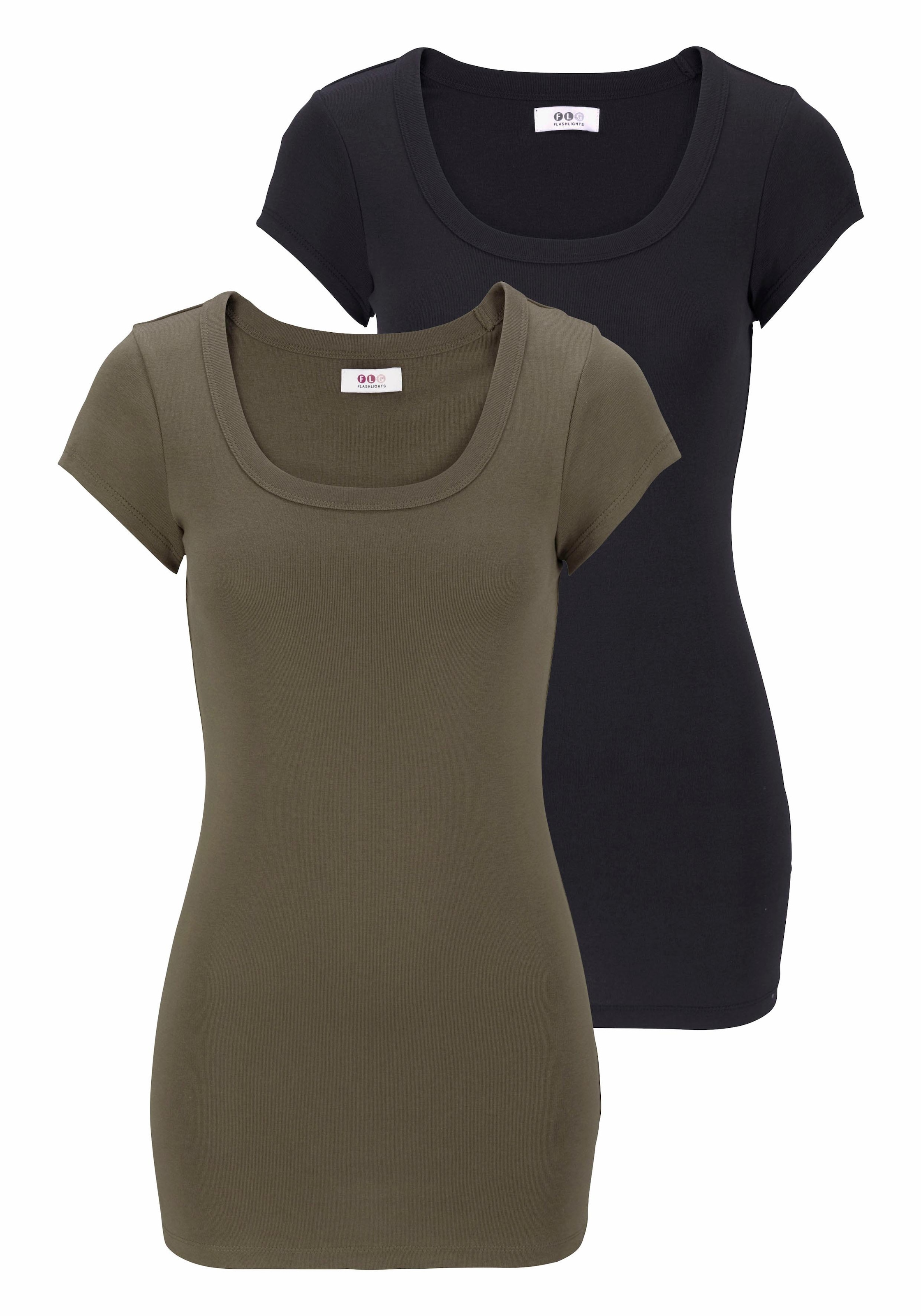 Flashlights T-Shirt, 2er-Packer Packung, figurbetonter Schnitt, unifarben, günstig online kaufen