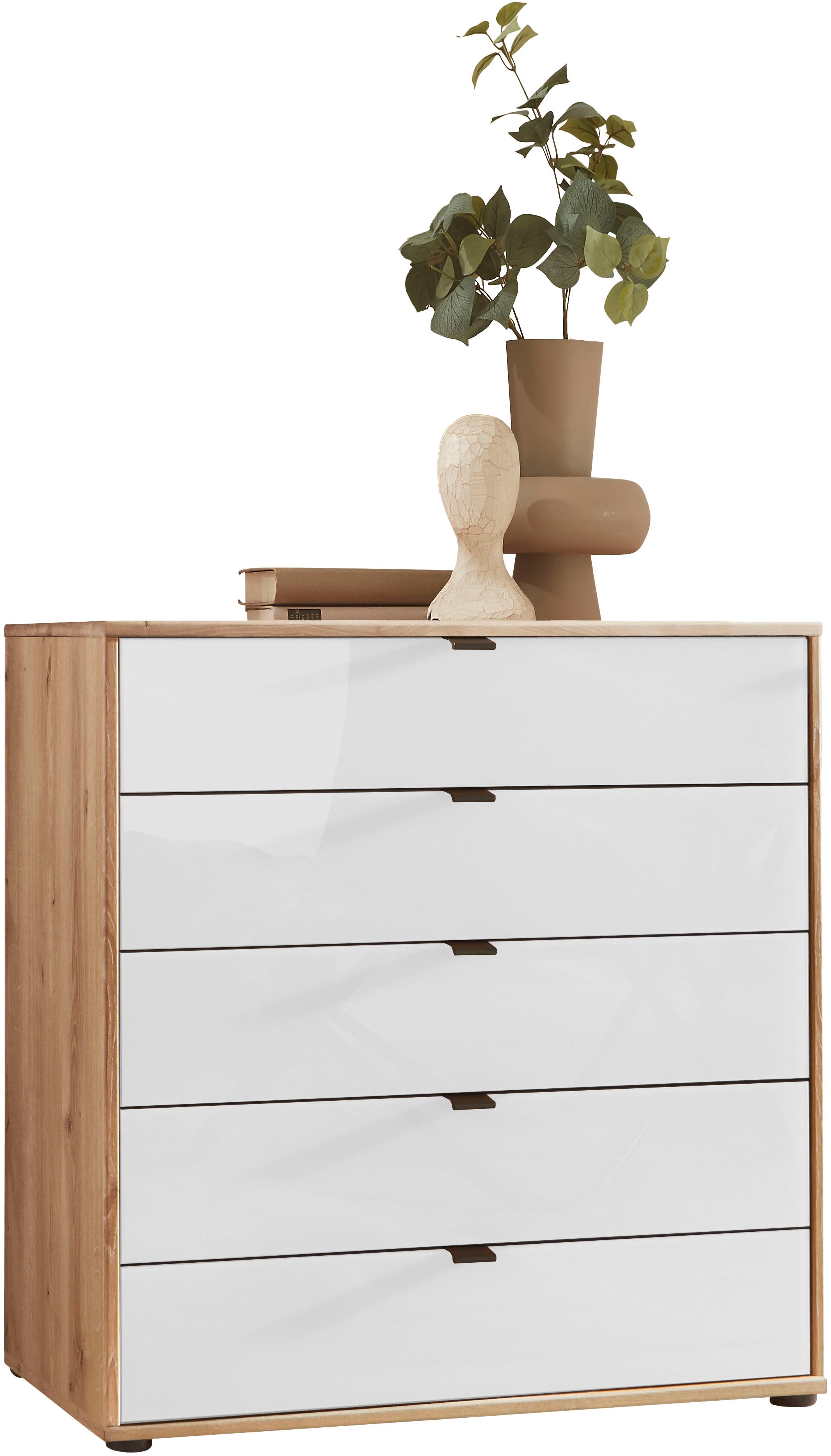WIEMANN Schubkastenkommode "Cardiff Sideboard, Wäscheschrank, teilmassiv Bianco-Eiche, Schubladen" Glas- oder Massivholzfront, verschiedene Breiten, MADE IN GERMANY, Schubkästen inklusive Selbsteinzug und Dämpfung