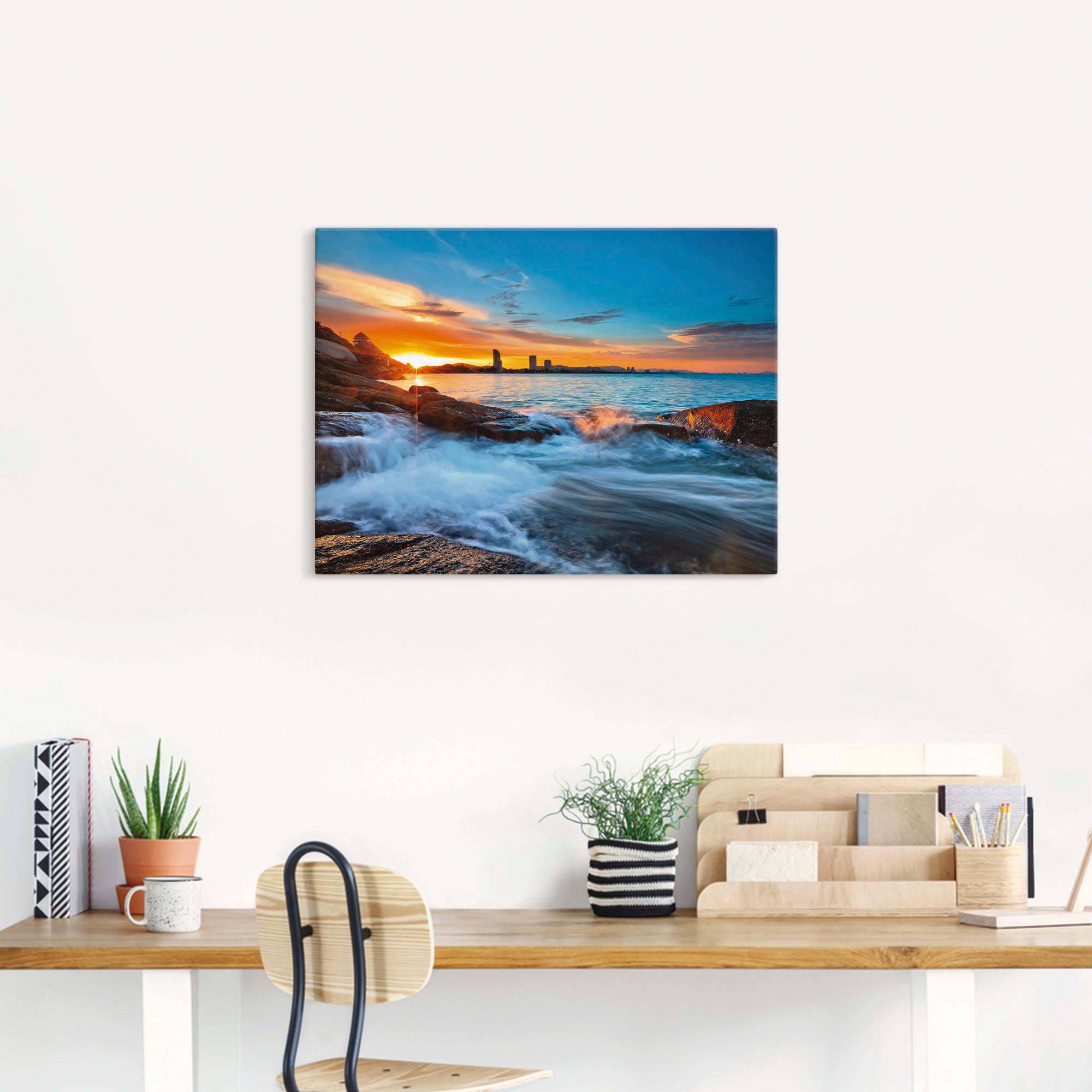 Artland Wandbild »Sonnenuntergangszeit am Hua-Hin Strand«, Gewässer, (1 St.), als Alubild, Leinwandbild, Wandaufkleber oder Poster in versch. Größen
