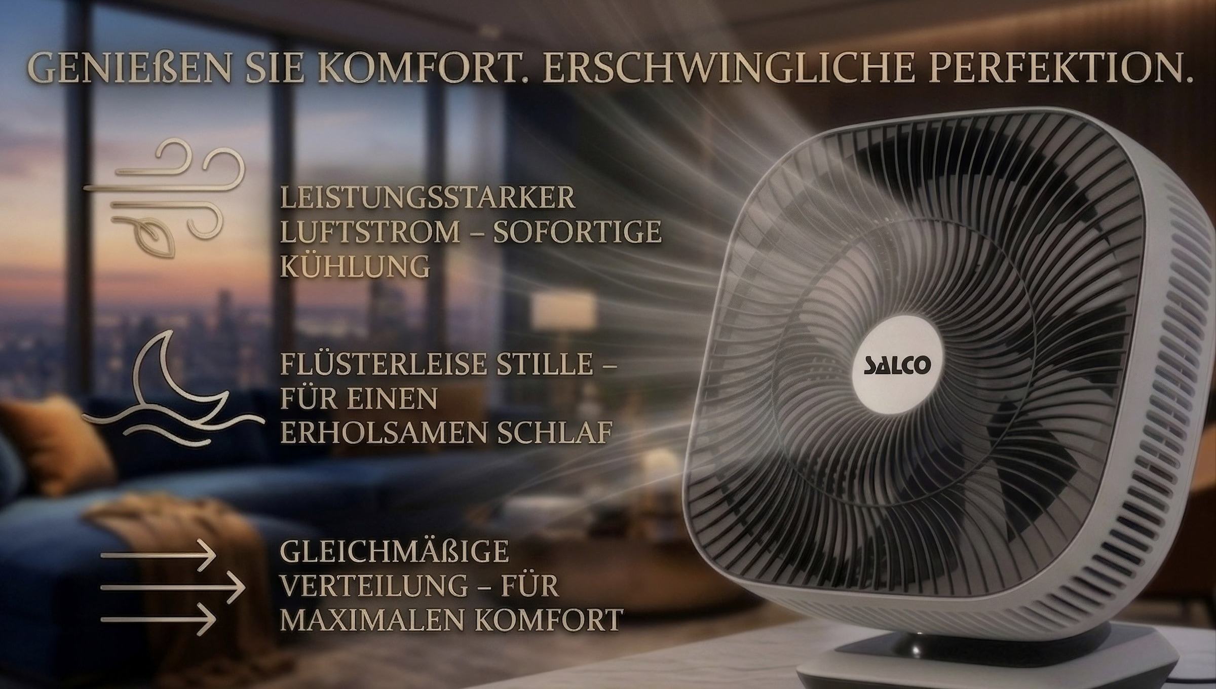 SALCO Tischventilator »SST-261« 8 Geschwindigkeiten, 80°-Oszillation & Neigung, Timer, Fernbedienung