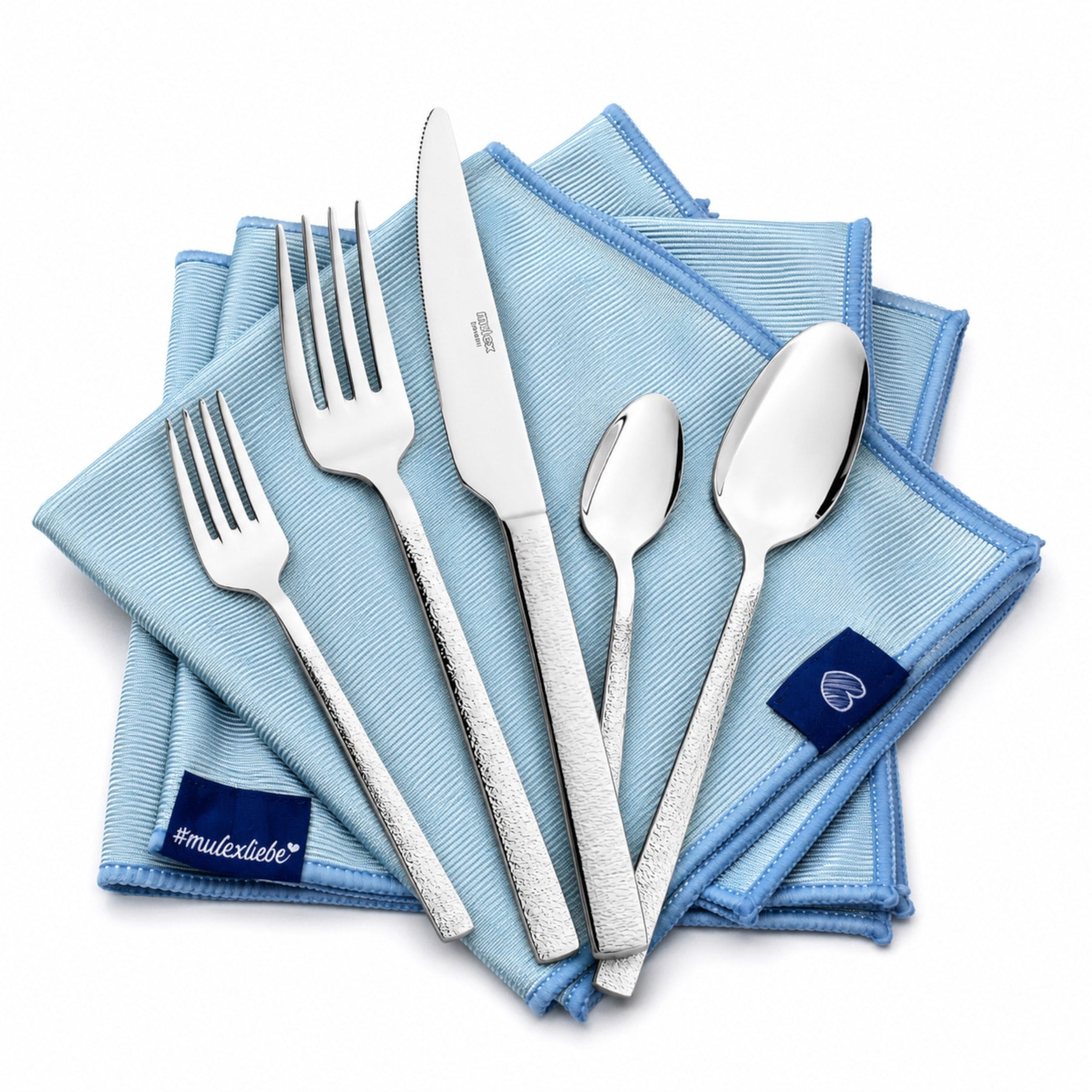 Mulex Besteck-Set "Genua, Besteckset mit 3 Multifunktionstüchern" Kratzfestes Besteck mit edlem Design und angenehmer Haptik