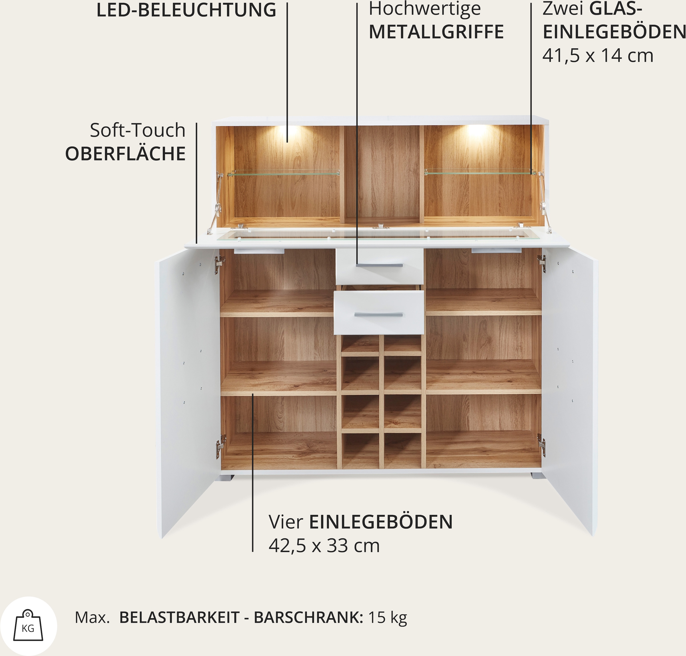 Innostyle Barschrank »FUN PLUS, TOPSELLER!« Barschrank, OTTOs Choice,  Maße: 120 x 129 x 37 cm (B/H/T), mit LED-Beleuchtung