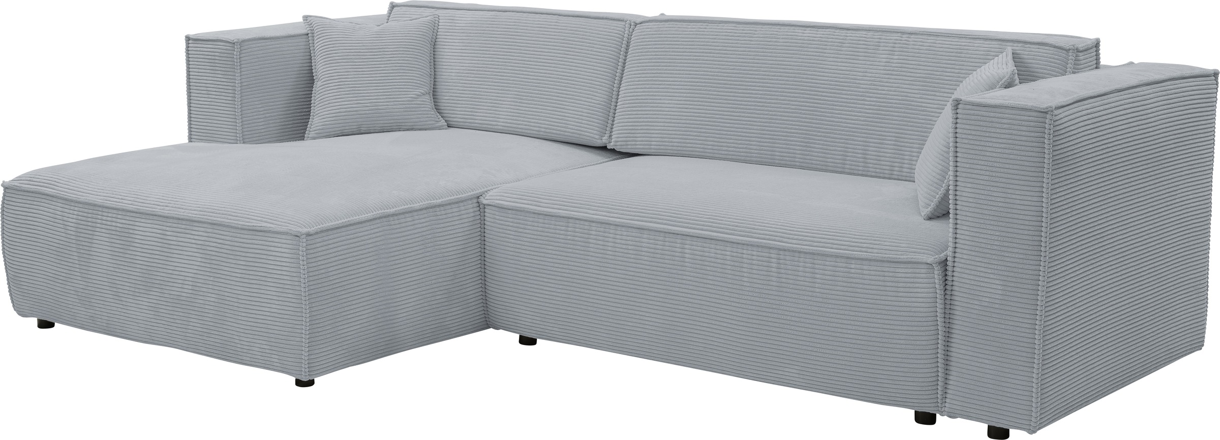 WERK2 Ecksofa »Atlanta-New, modernes Design, Stellmaße 280x147cm, L-Form, Kedernaht«, hoher Komfort, Schlaffunktion & Bettkasten, Cord, Grau