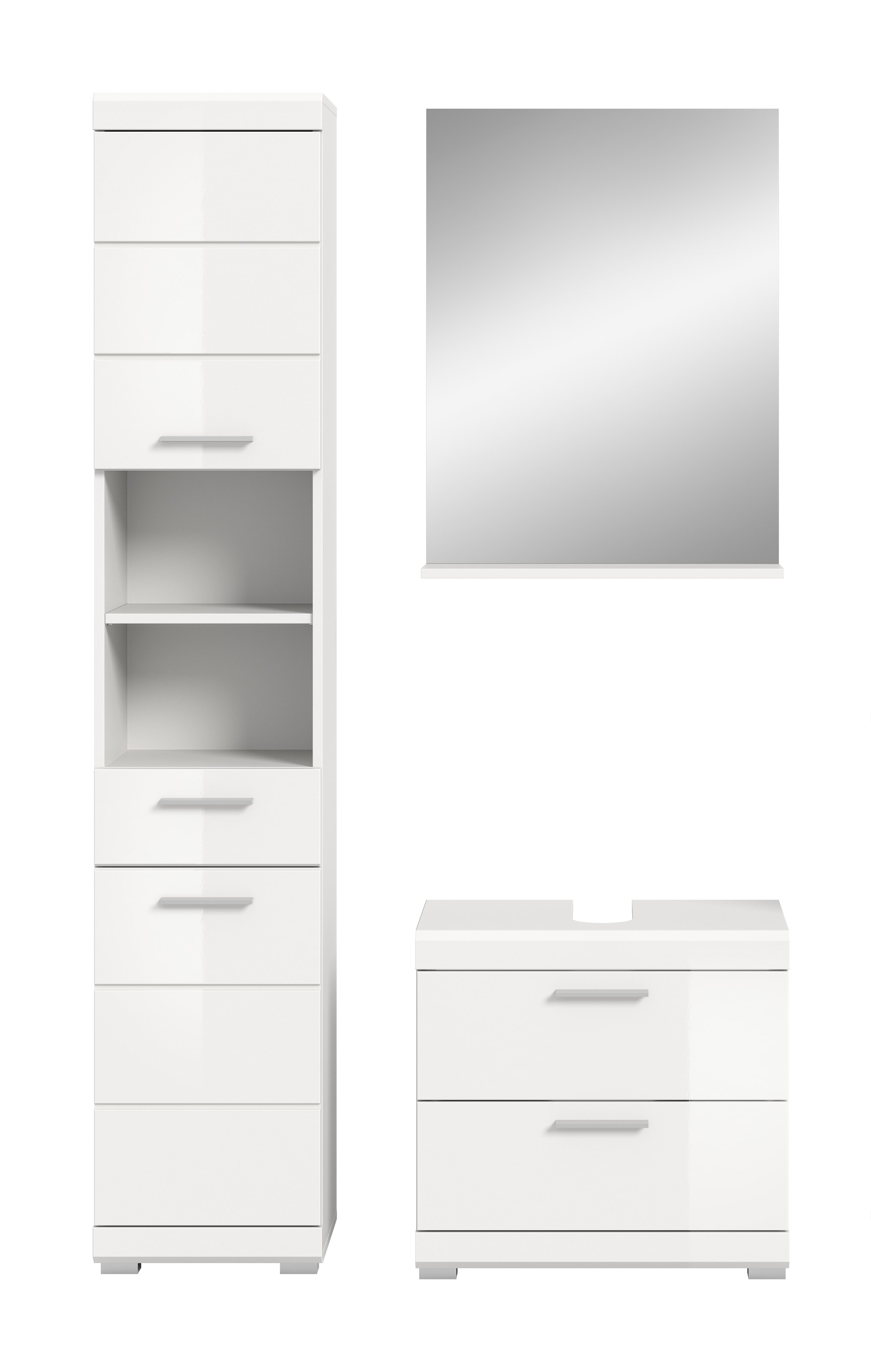 INOSIGN Badmöbel-Set »Siena, 3 teilig, bestehend aus:«, (Set), Hochschrank, Waschbeckenunterschrank, Spiegel
