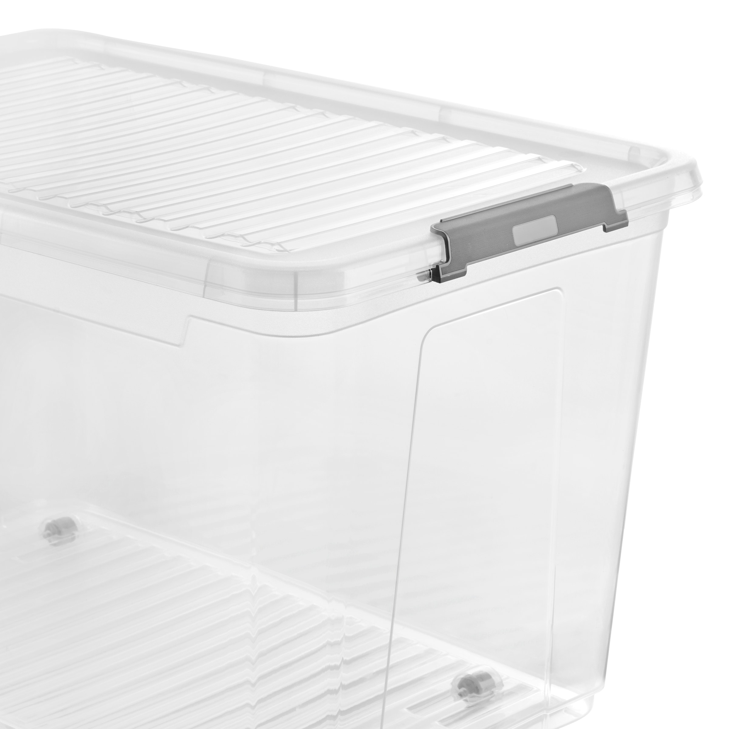 keeeper Aufbewahrungsbox »Clipbox Leo (Set 5 St.) 56 L, 59 x 38 x 35,5 cm« Schanierclips, Doppelöffnung, 90° drehbare Räder, fixierbarer Deckel