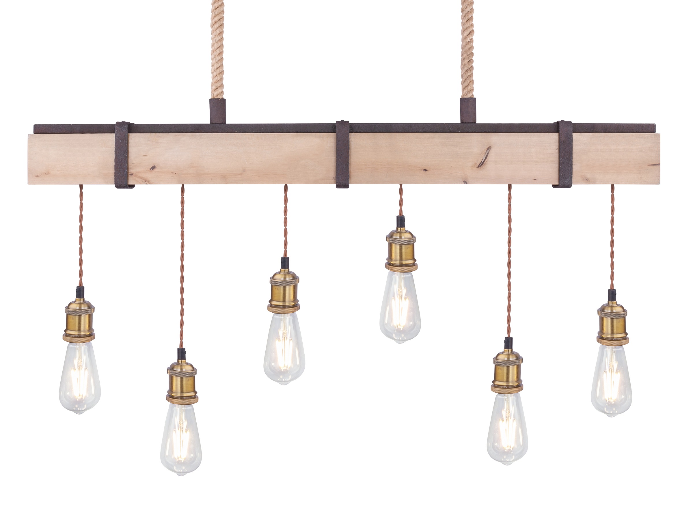 GLOBO LIGHTING Hängeleuchte »MUCHA«, Leuchtmittel E27 | ohne Leuchtmittel, Hängelampe/Pendelleuchte/Metall rostfarben/Holz/Kabel Textil