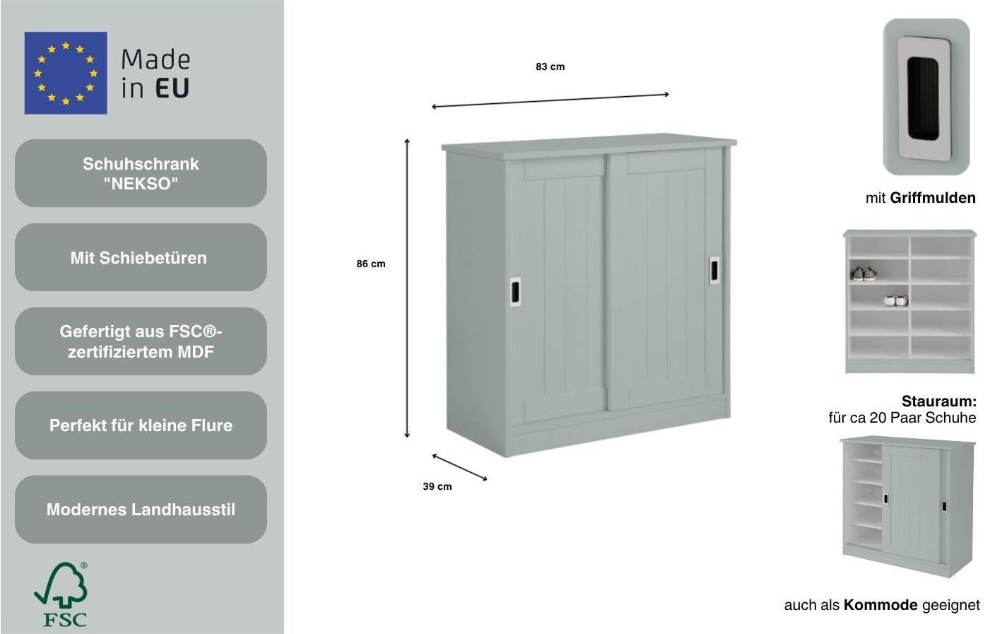 Home affaire Schuhschrank »Nekso« Breite 83 cm, aus MDF oder Massivholz, FSC®-zertifiziert