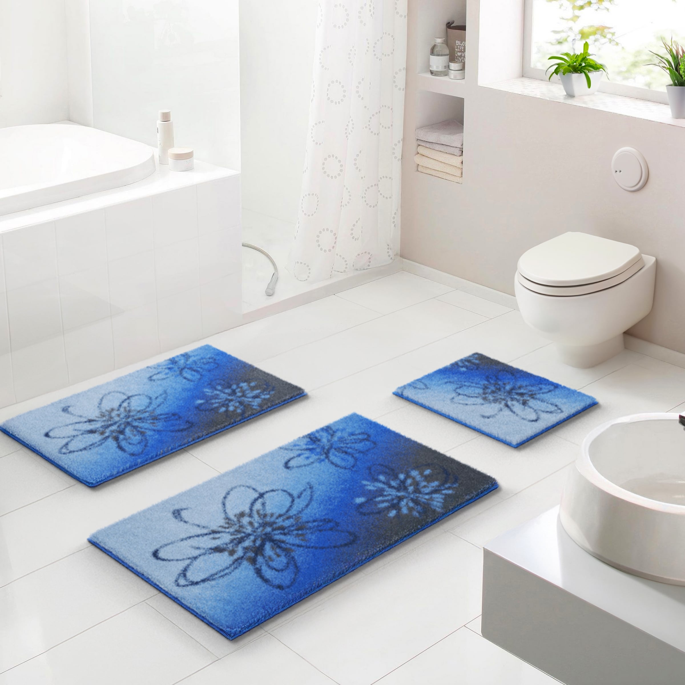 Grund Badematte "Lusia" Höhe 20 mm rutschhemmend beschichtet fußbodenheizungsgeeignet Florales Design mit sanftem Farbverlauf, 5 Jahre Garantie