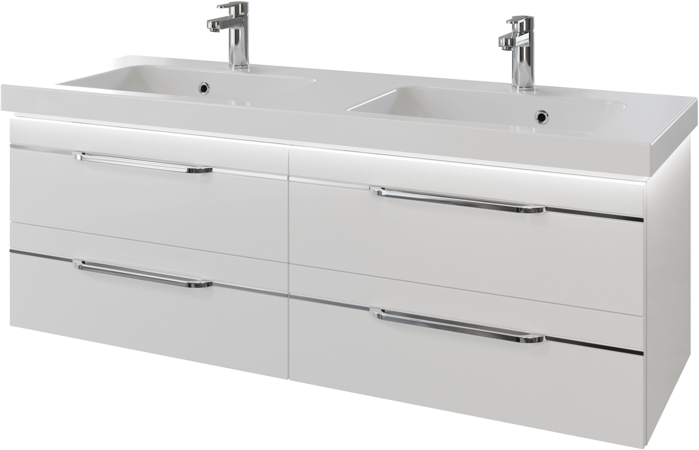 Saphir Badmöbel-Set »Balto 2-teilig Mineralmarmor-Doppelwaschtisch mit LED-Spiegel«, (2 St.), Waschplatz 150 cm breit, 4 Schubladen, inkl. Schubladendämpfer