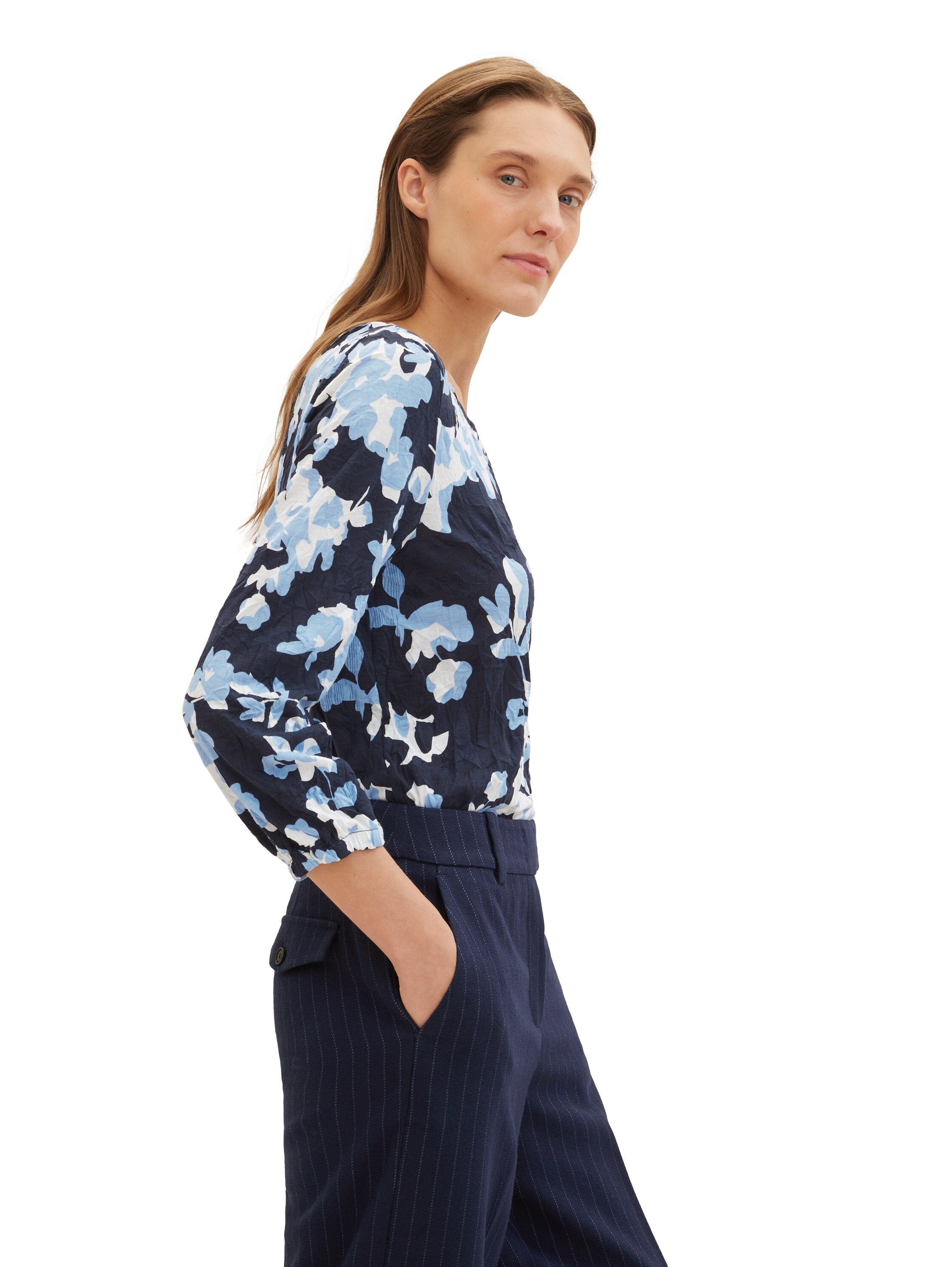 TOM TAILOR 3/4-Arm-Shirt, mit Alloverprint und Henley- Ausschnitt