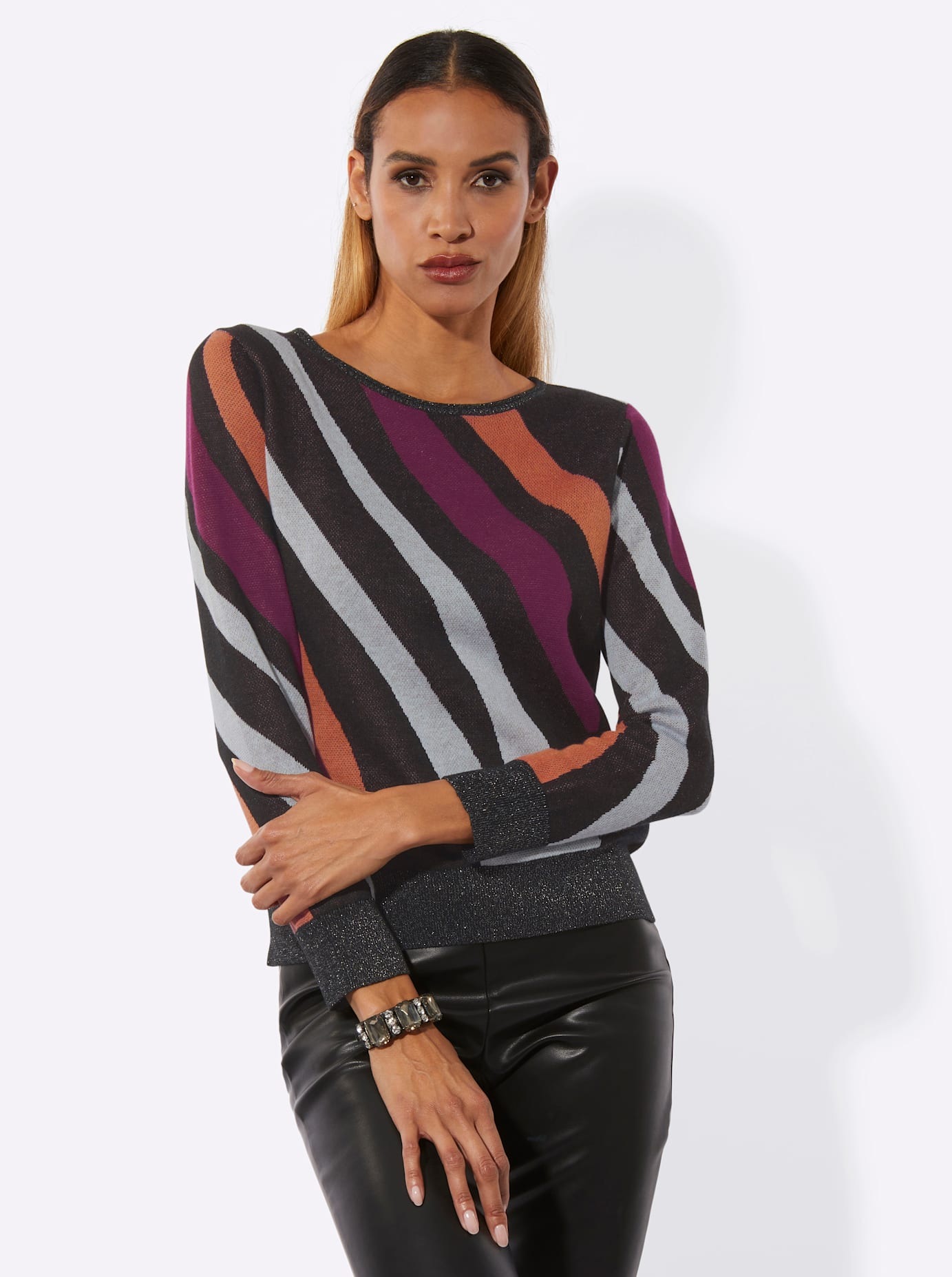 creation L Jacquardpullover "Leinen-Mix-Jacquard-Pullover" günstig online kaufen