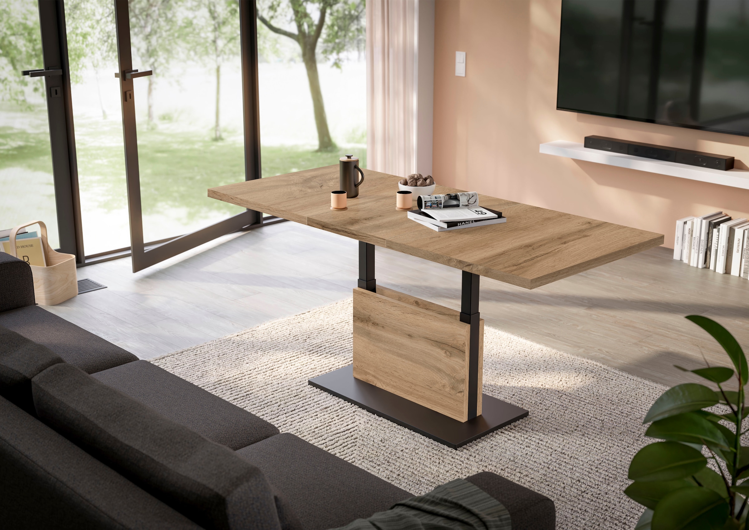 Mäusbacher Couchtisch »Lift Couchtisch«, höhenverstellbar 56-75cm, Breite Tischplatte 120-160cm, Metallgestell